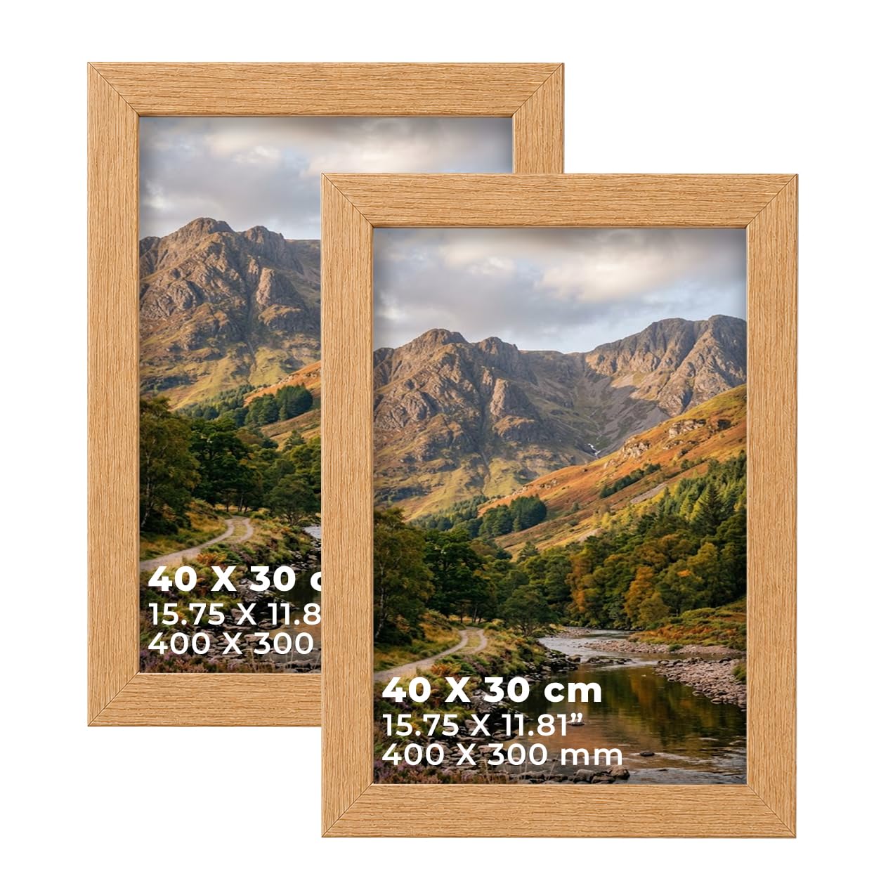 DECORO Oak 40X30 CM (15.75X11.81) Pack of 2 Picture Frame with Plexiglass Front & Engineered Wood Construction, Wall Hanging Display for Photos, Posters, Prints & Artwork, Portrait or Landscape