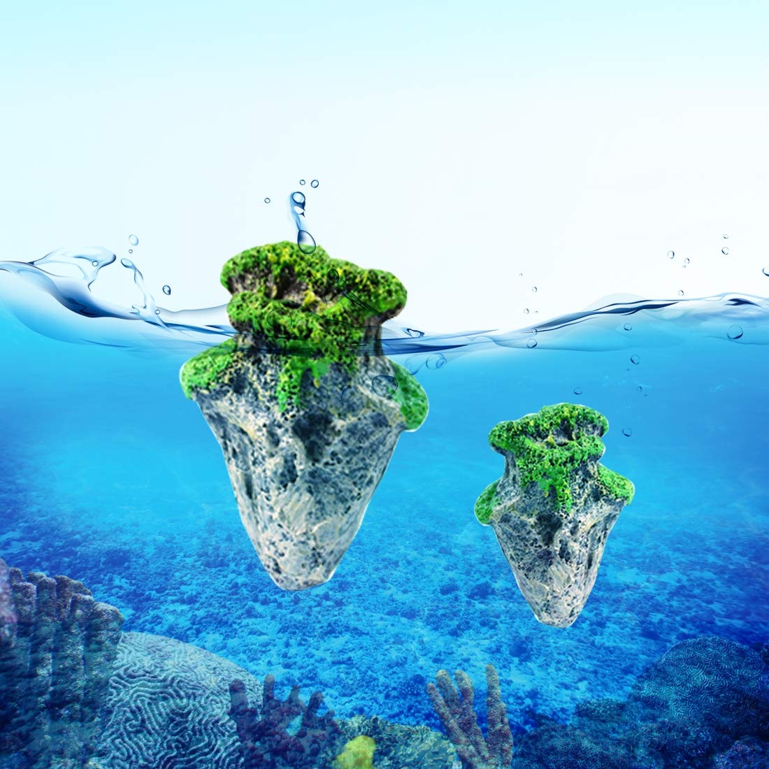 GXX Lin Aquarium Decoration Floating Pumice Suspended Stone Artificial Fish Tank Acuarios Moss Flying Rock Aquatic Ornament Landscape, Small Size: 5.8 x 9.2cm