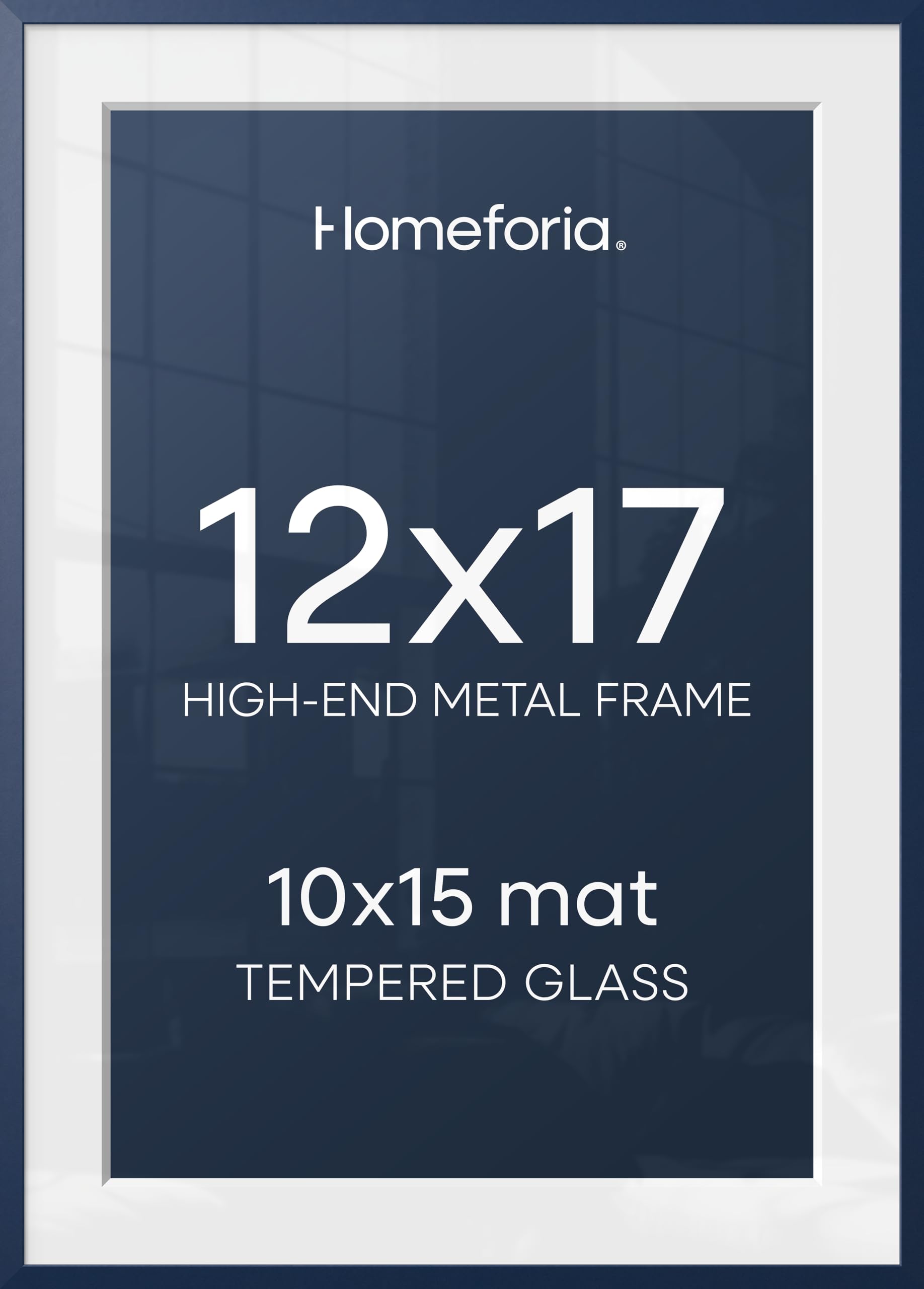 Homeforia 12x17 Blue Picture Frame, High-End Metal, 10x15 Mat, Glass | High End Aluminum, Tempered Glass, Acid-Free 10x15 Removable Mat, 12x17 in Edge-to-Edge Display 17x12, Wall Kit, Set Of 1