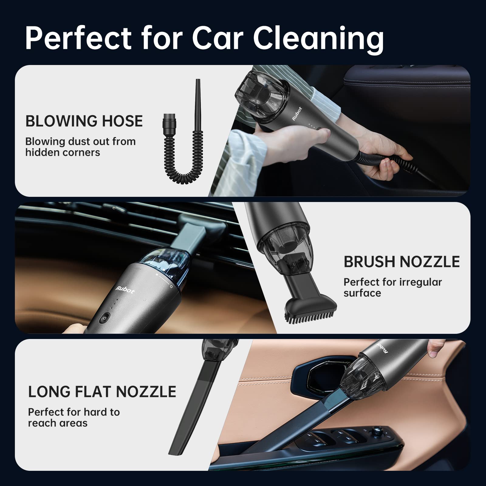RUBOT Car Vacuum Cleaner, Car Vacuum Cordless Rechargeable,6000Pa Mini Vacuum Portable Vacuum Cleaner for Car Detailing(P02)