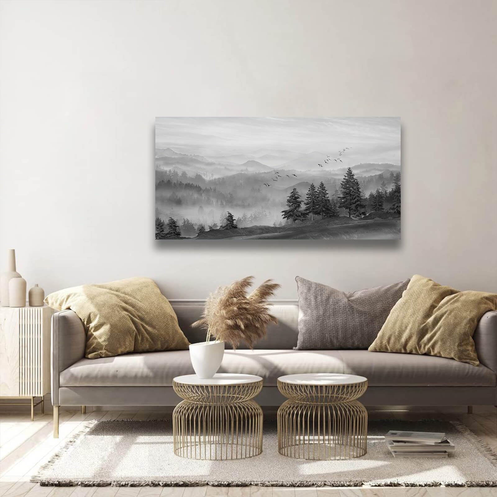 Kureful Forest Wall Art for Living Room Large Canvas Art Painting Black