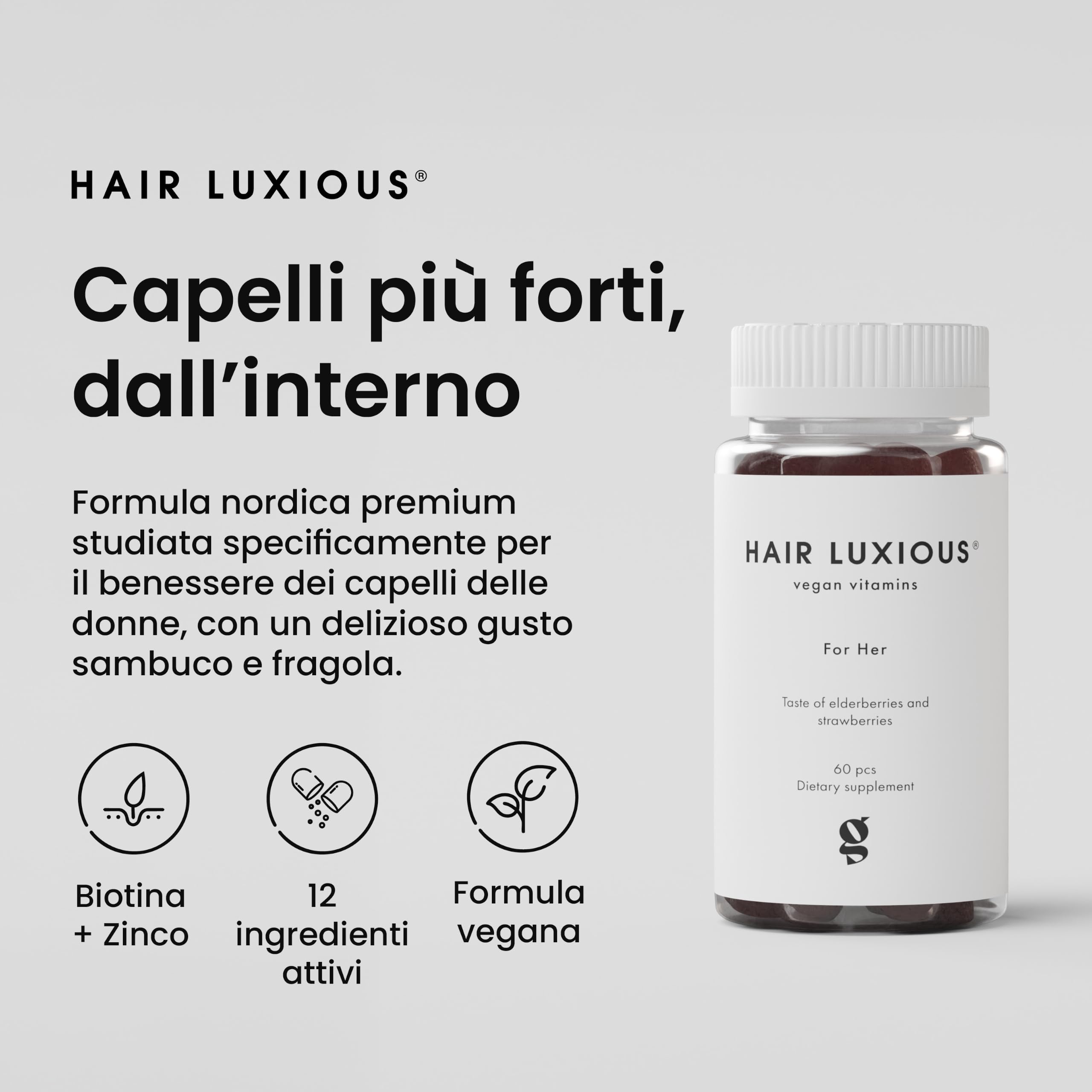 Orsetti Gommosi Capelli con Biotina 2500 mcg, Migliora la Crescita Capelli e Aiuta l'Anticaduta Capelli Donna, Hair Luxious® Orsetti Gommosi Capelli, Qualità Nordica Premium, 60 Gommose