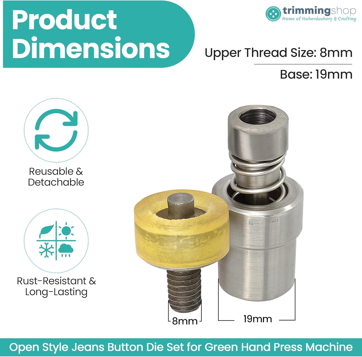 Trimming Shop Grommet Punch Machine 20mm Jean Button Dies for Setting and Fixing in Leathercrafts, Arts & Crafts, Clothing, Universal Green Hand Press Machine Die Tool Set