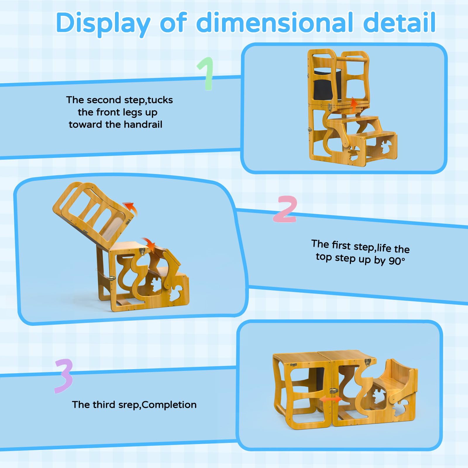 Toddler Tower Kitchen Stool Helper for Toddlers 1-3, Learning Wooden Tower with Chalkboard, 4 in 1 Children's Step Stool for Kids, Free Hands, Easy Assembly