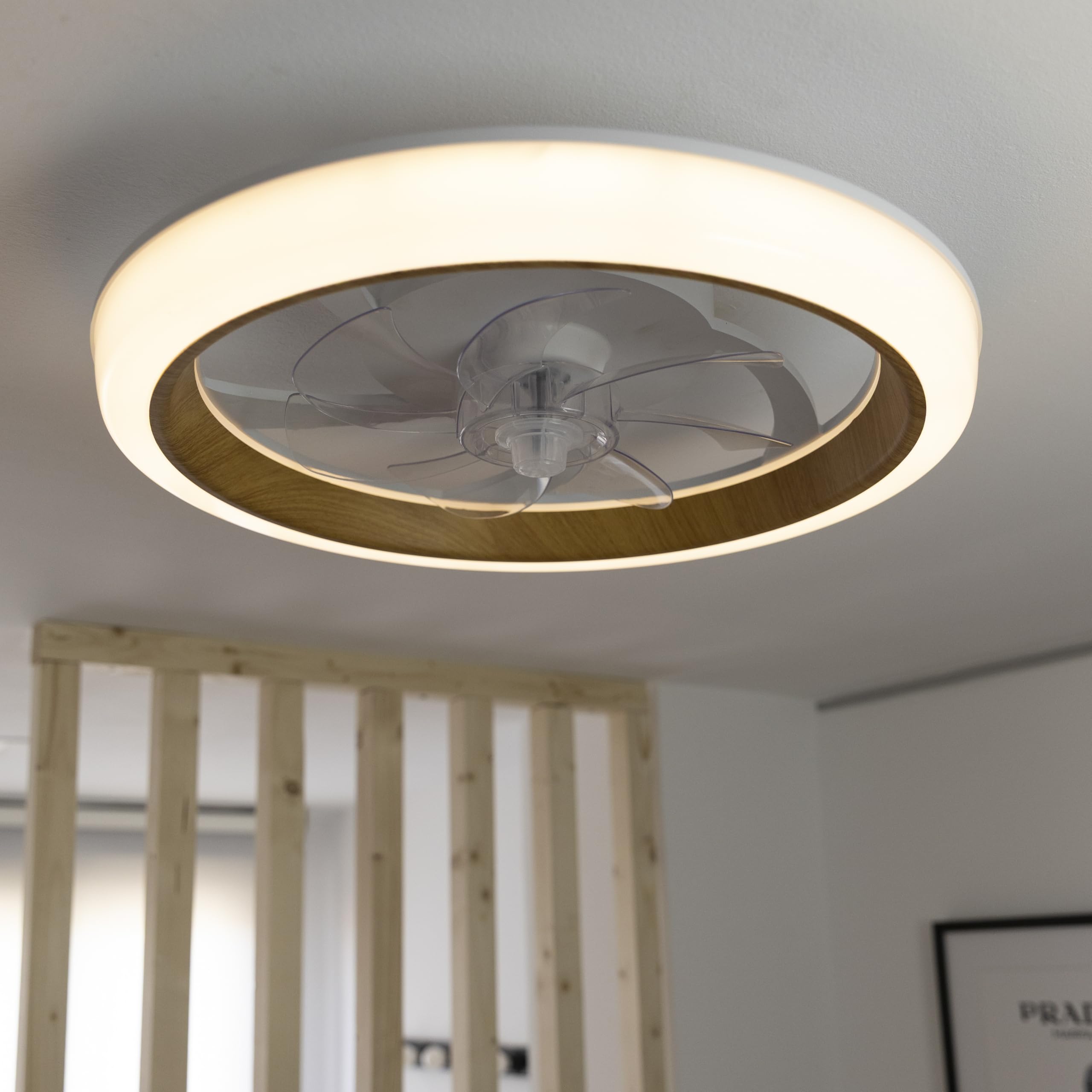 DUPI Ventilador de techo Smart Fan TURBO AIR MADERA 360º con LED regulable 3000-6000K, Motor DC silencioso, 6 velocidades, modo verano/invierno, App, voz y Mando