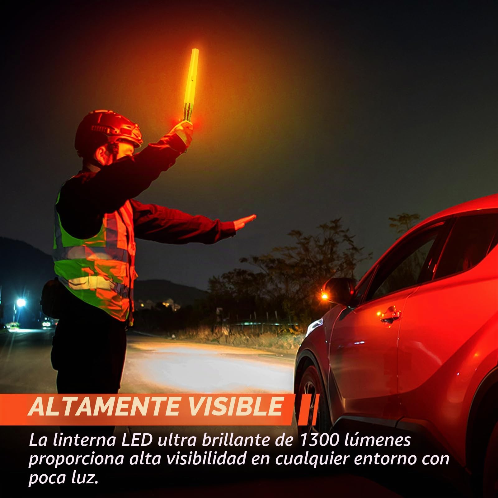 UltraFire Linterna LED de 18 pulgadas, barra de señal de 1300 lúmenes, 3 modos con luz roja intermitente, varilla naranja para aeropuerto, bomberos, dirección de coche, emergencia, WF-501D