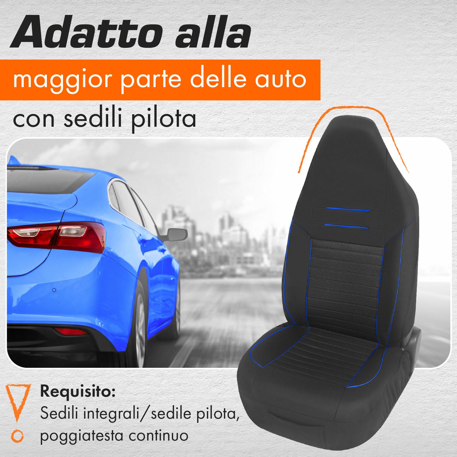 Upgrade4cars Coprisedili Auto Universale con Poggiatesta Integrato Nero Blu | Set Copri-sedile Universali per Anteriori e Posteriori Poggia-testa non Rimovibili/Fissi