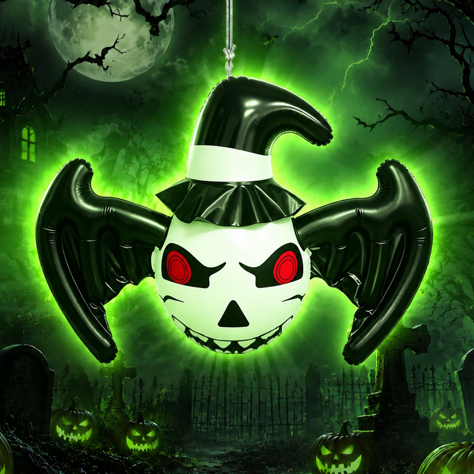 Fancysky Inflatable Bat Halloween with Remote Control, 16 Colour Light, Halloween Decorations for Outdoors, Scary Bat Hanging Decoration, for Parties, Indoor and Outdoor, Yard