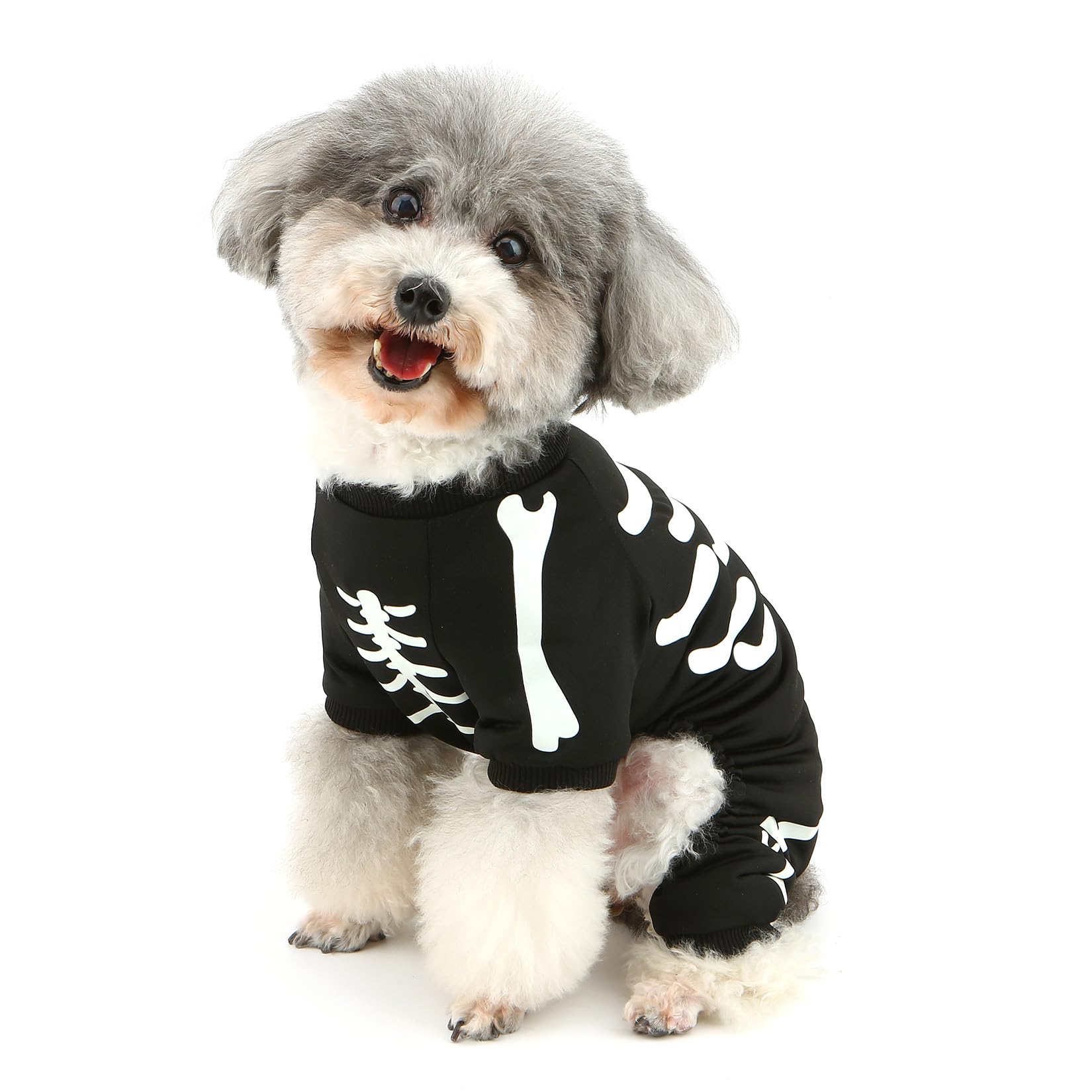 Ranphy Dog Halloween Costume Scary Skeleton Jumpsuit Shirt for Small Dog Glow in the Dark Puppy Pajamas Onesie Yorkie Chihuahua Festival Party Cosplay Clothes Cat Clothing Black,L - Image 4