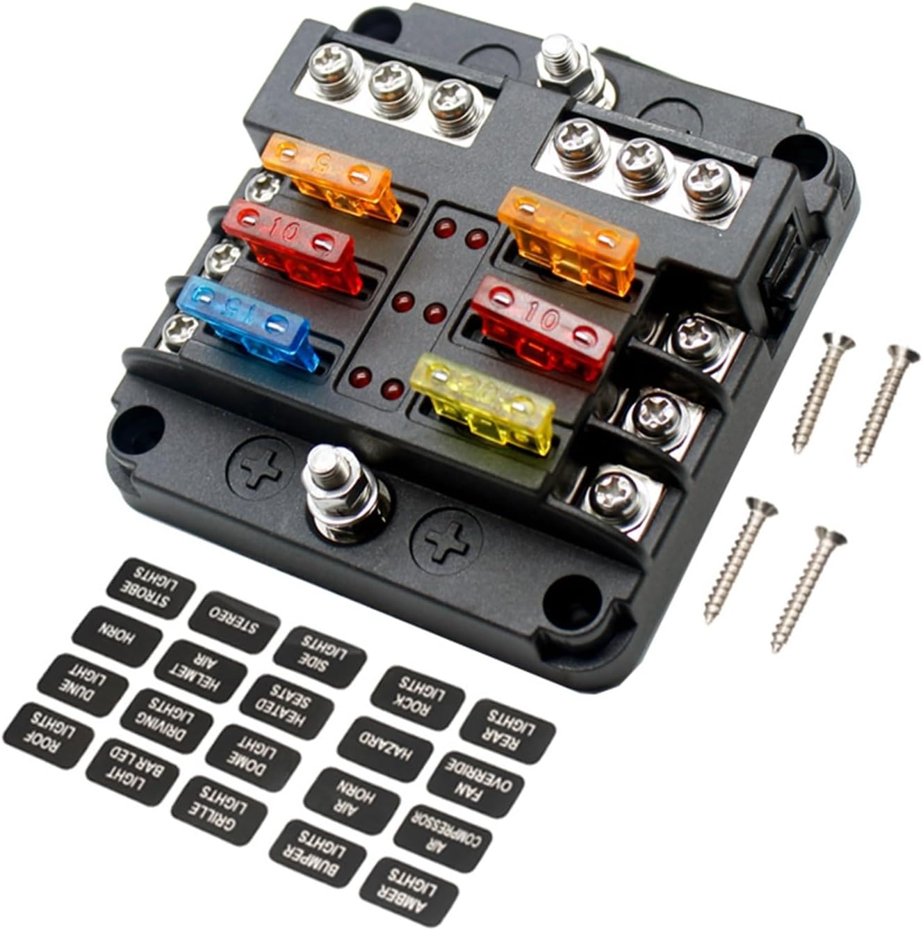 12V 32V Plastic Cover Fuse Box Holder M5 Stud with LED Indicator Light 6 Ways 12 Ways Blade for Auto Car Boat Marine Trike (Size : 12 Fuse solts)