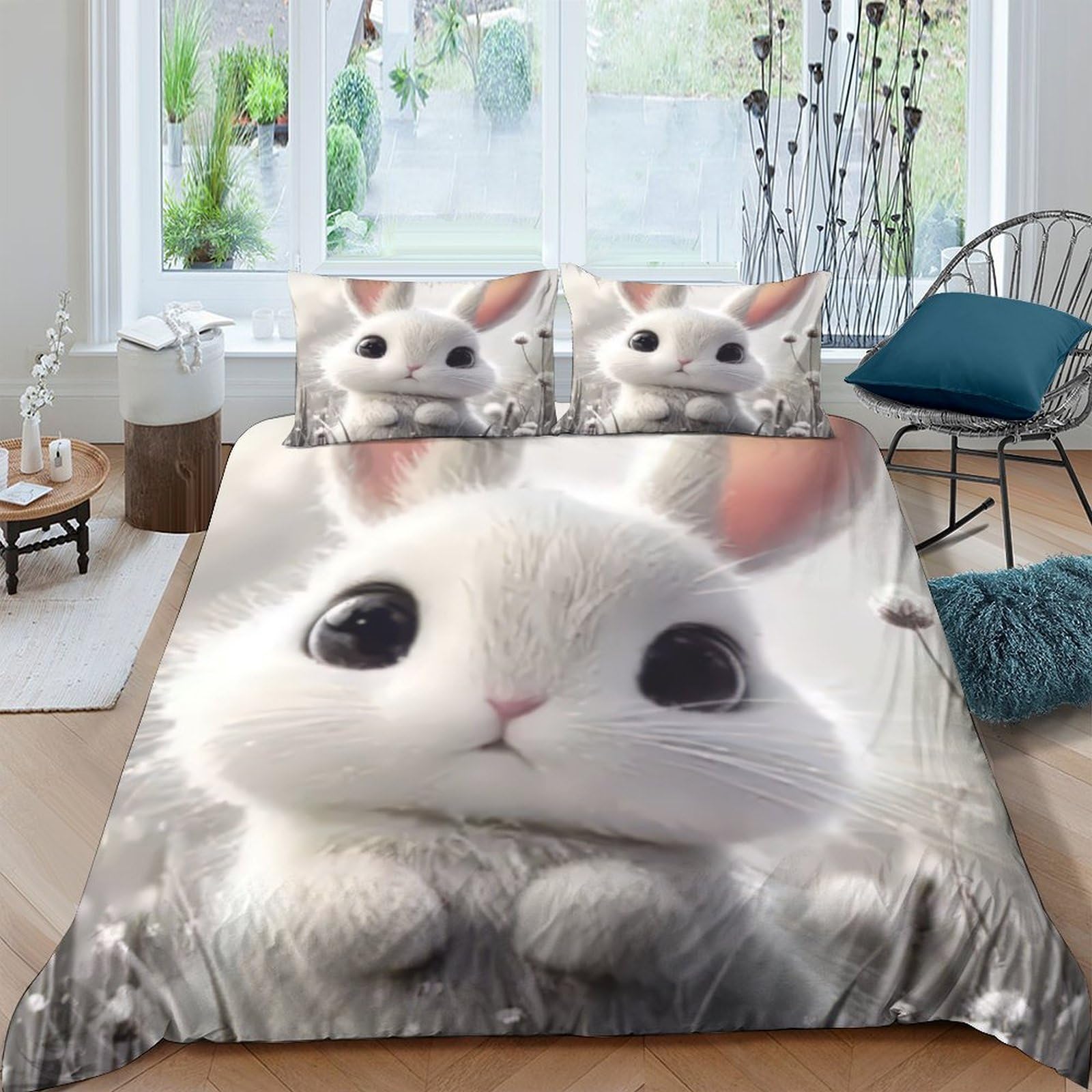 Ctjqhvkz Style-8 3D Printed Cute Bunny Fitted Sheet Microfiber Soft Animal Bed Sheet For Bedroom Decor Dorm Mattress Protection Single（135X200cm）