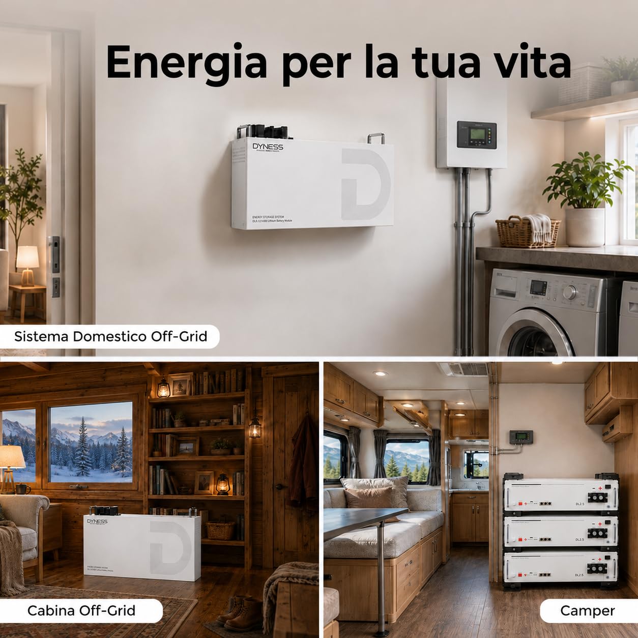 Dyness 24V 100Ah Batterie LiFePO4 con Bluetooth, BMS100A, 6000 Cicli Profondi, Supporto CAN & RS485, Batteria Solare al Litio Ferrofosfato da 2,56kWh per Impianto Solare Completo, Sistema Fotovoltaico
