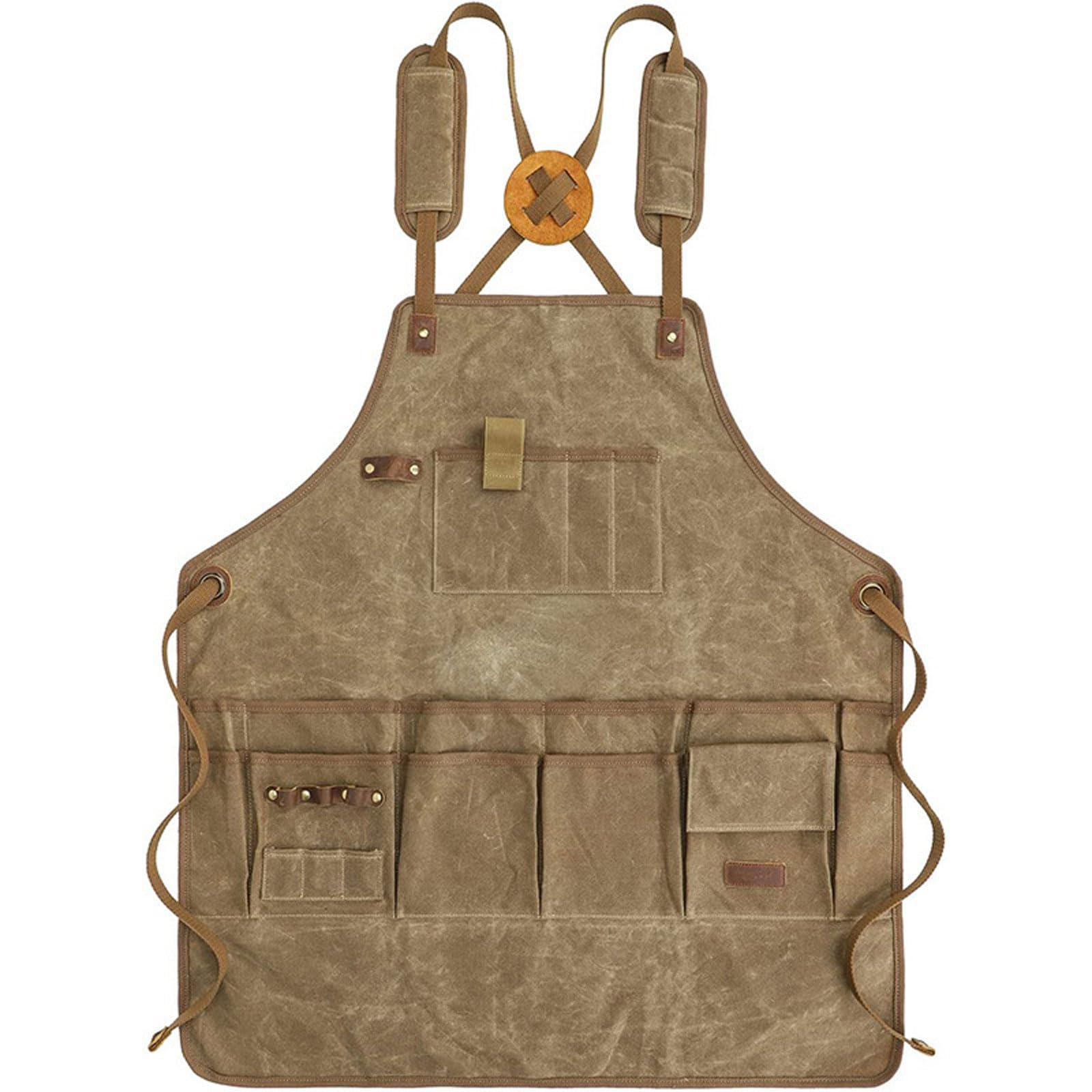 Garden Apron per Uomo e Donna,Grembiule da Lavoro con 22 Tasca,Fibbia Regolabile Grembiule da Esterno,Tela Spessa Impermeabile,per Raccolta frutteto per la Lavorazione del Legno,Cachi