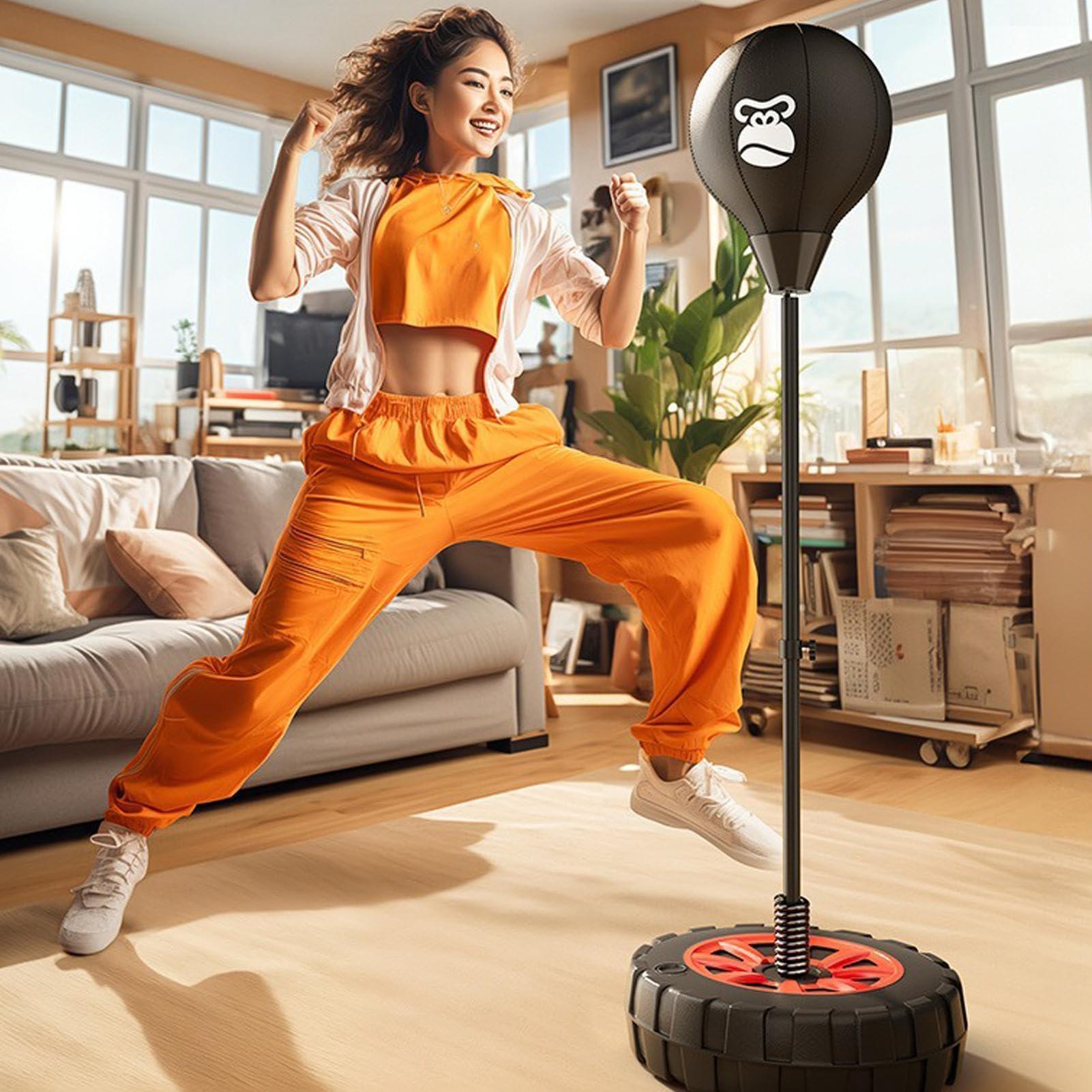 Standing Speed Bag, Height Adjustable Speed Bag, Punching Bag with Base | Flessibile Height Boxing Bag, Boxing Exercise Bag, Speed Bag with Gloves, Adjustable Height Speed Bag for Fitness