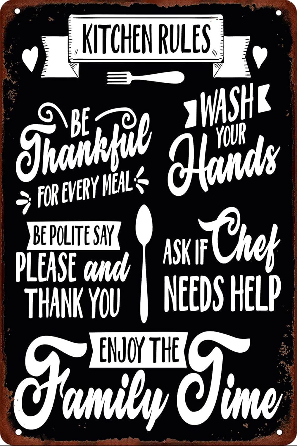 peiyeety Kitchen Metal Tin Sign Kitchen Rules Poster Metal Plaque Wall Decor Gift for Bathroom Restaurant Farm Cafe School Decor Plaque-8x12Inch