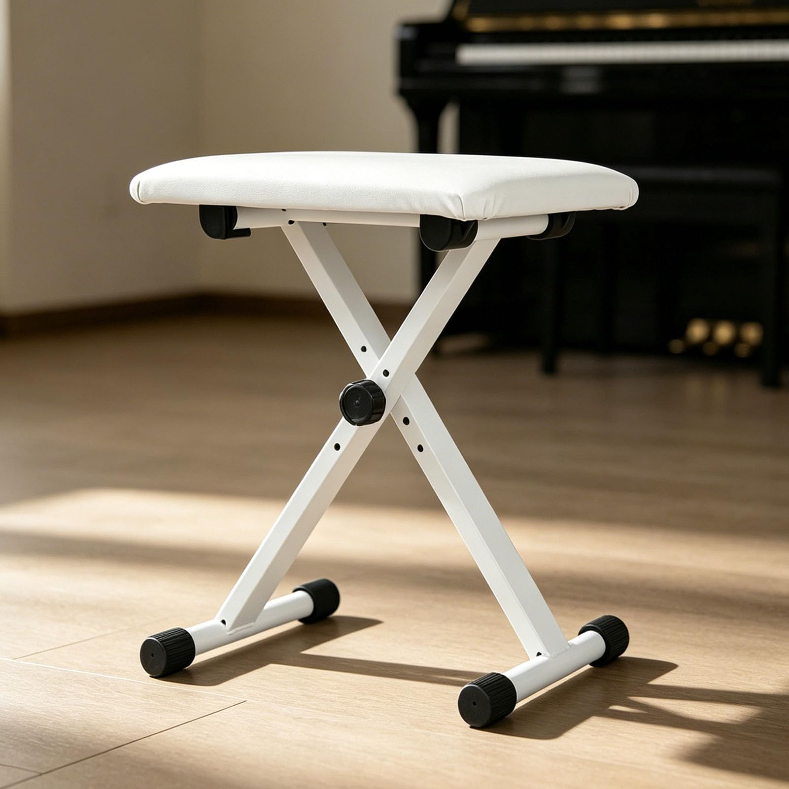 Sgabello Pieghevole Stile X con Panca per Pianoforte Regolabile in Altezza per Uso Familiare, Progettato Comodamente in Colore Bianco (WHITE)