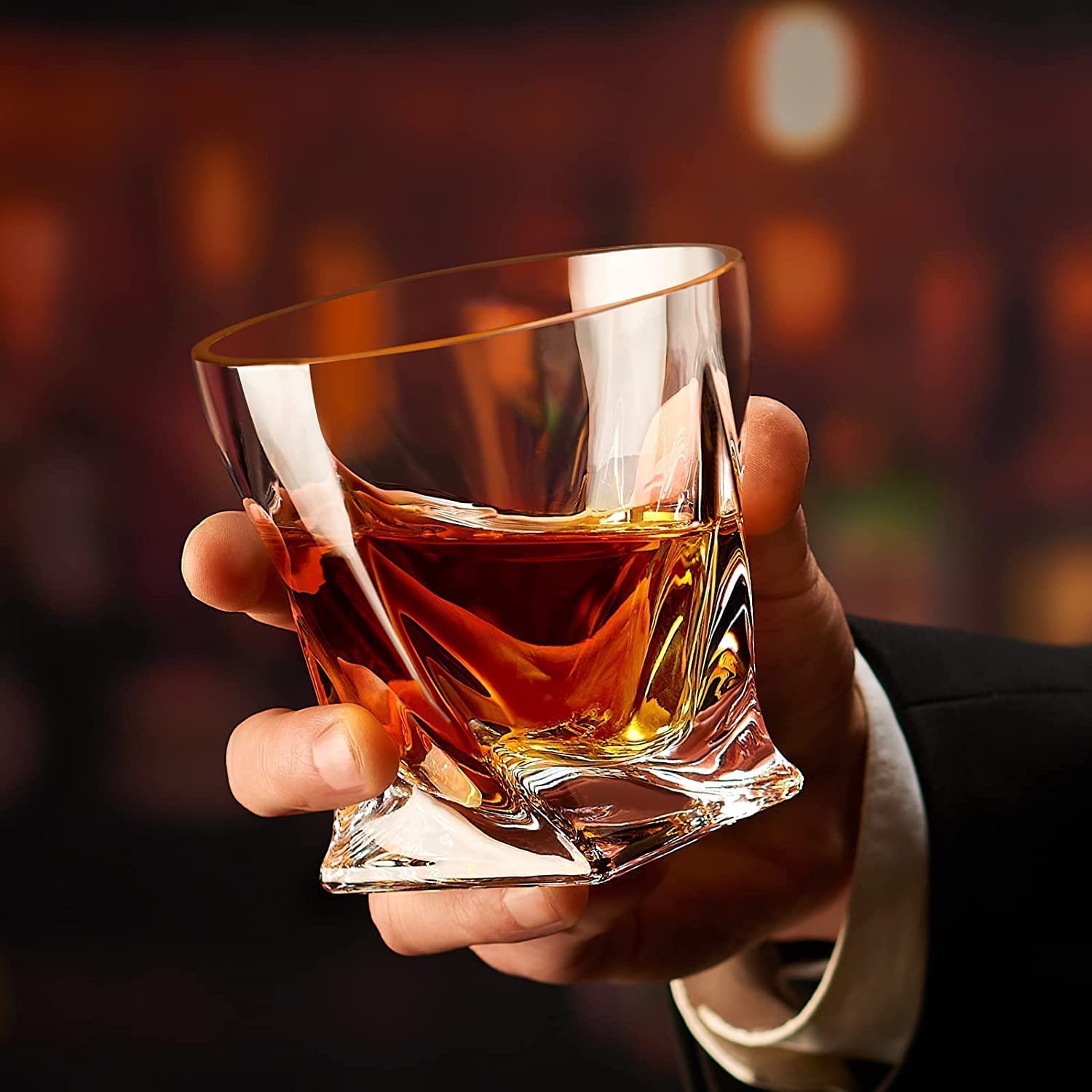 BINZO Whiskey Rocks Glass, Set of 6, 300 ml, Twist Glasses for Scotch Cocktail Rum Cognac Vodka Liquor, Unique Gifts, Old Fashioned Whisky Tumblers 3