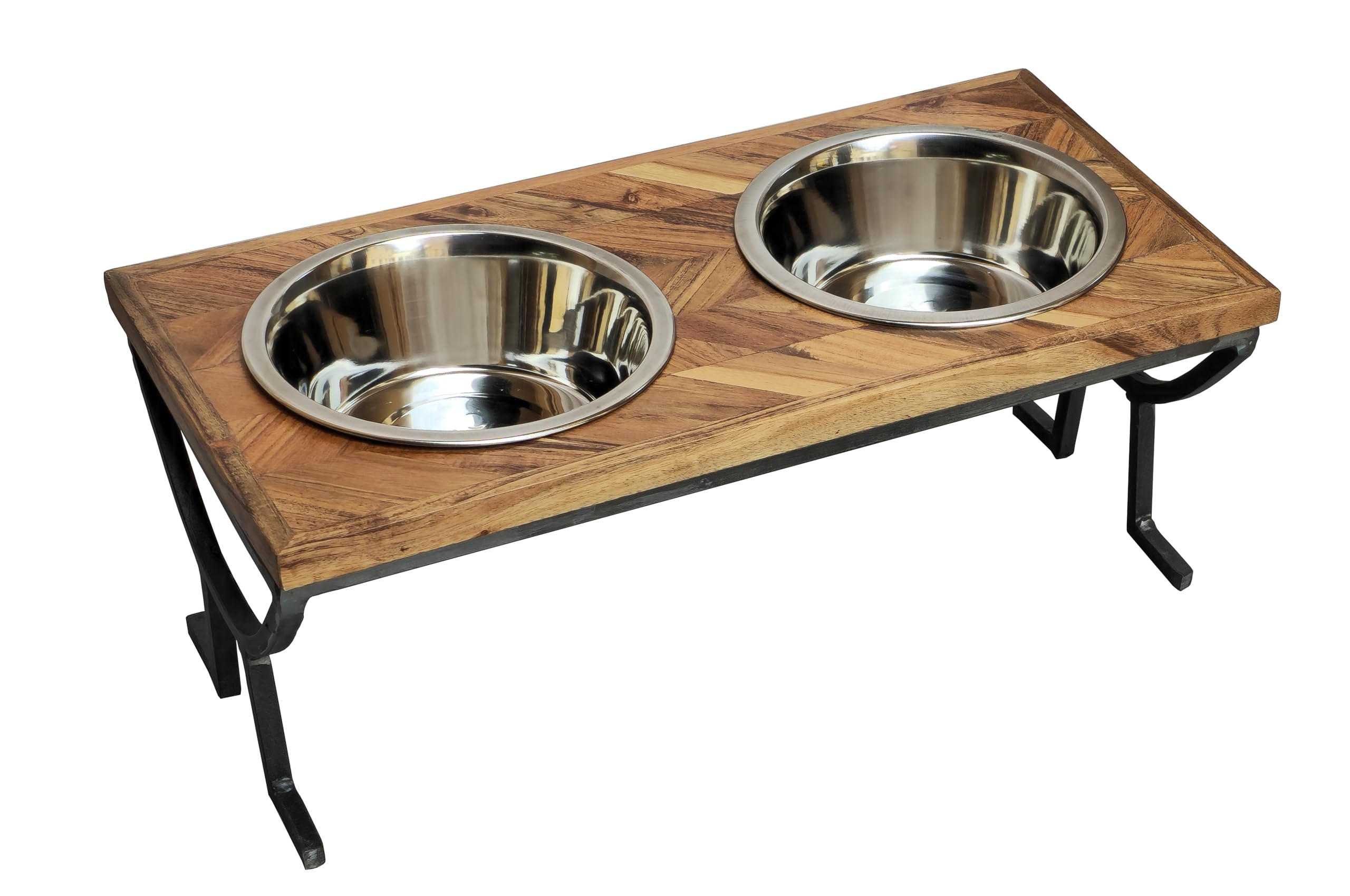 Sugan Acacia Wood Stripe Pet Feeder Crate with Stainless Steel Bowls Stand for Dog and Cat Food, (Large) (B0DBLXJWP5) Amazon Price History, Amazon Price Tracker