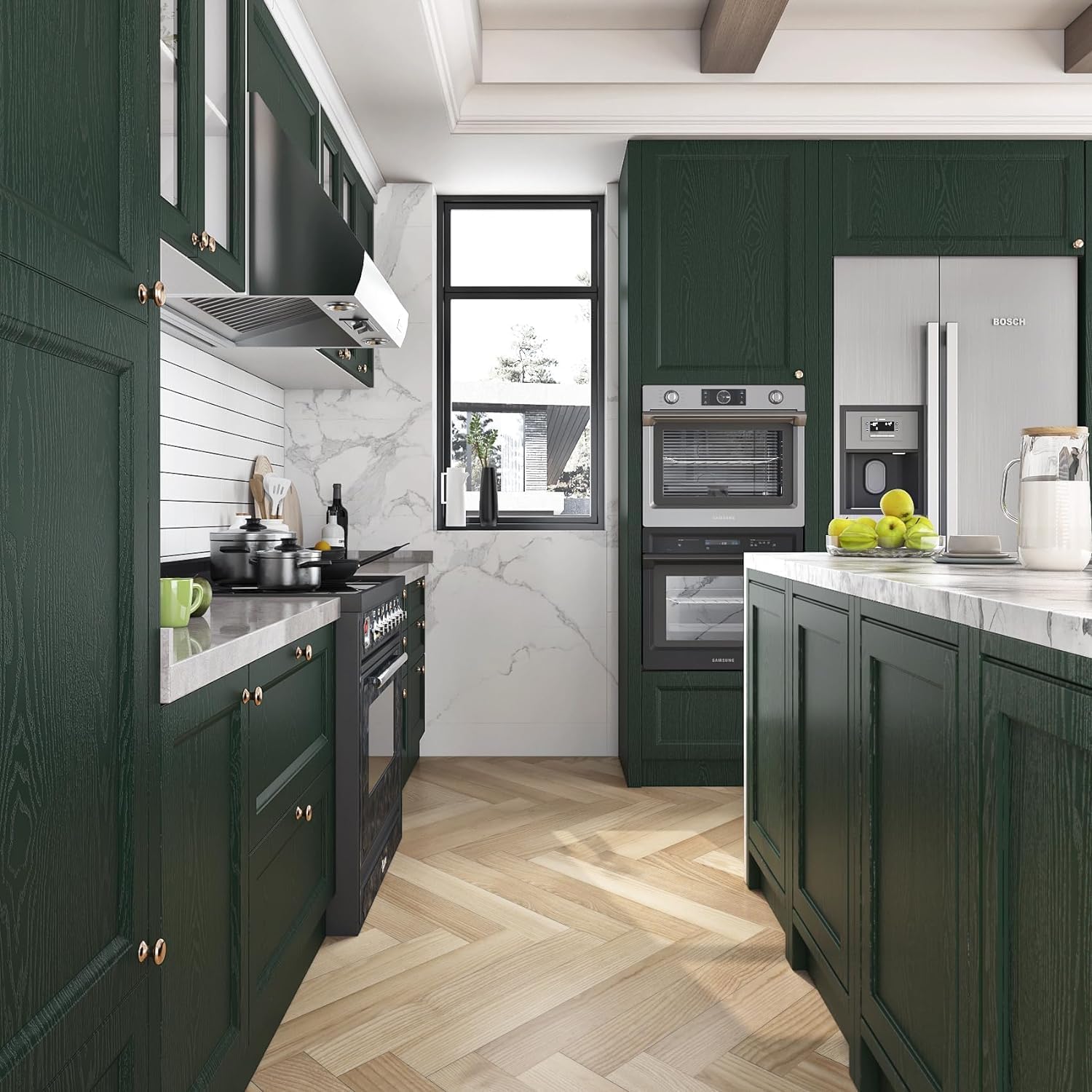 Livelynine Dark Green Peel and Stick Countertops Waterproof Wood Grain Contact Paper for Cabinets Desk Table Kitchen Counter Top Vinyl Wrap Renter Friendly Cabinet Wallpaper Self Adhesive 15.8x78.8
