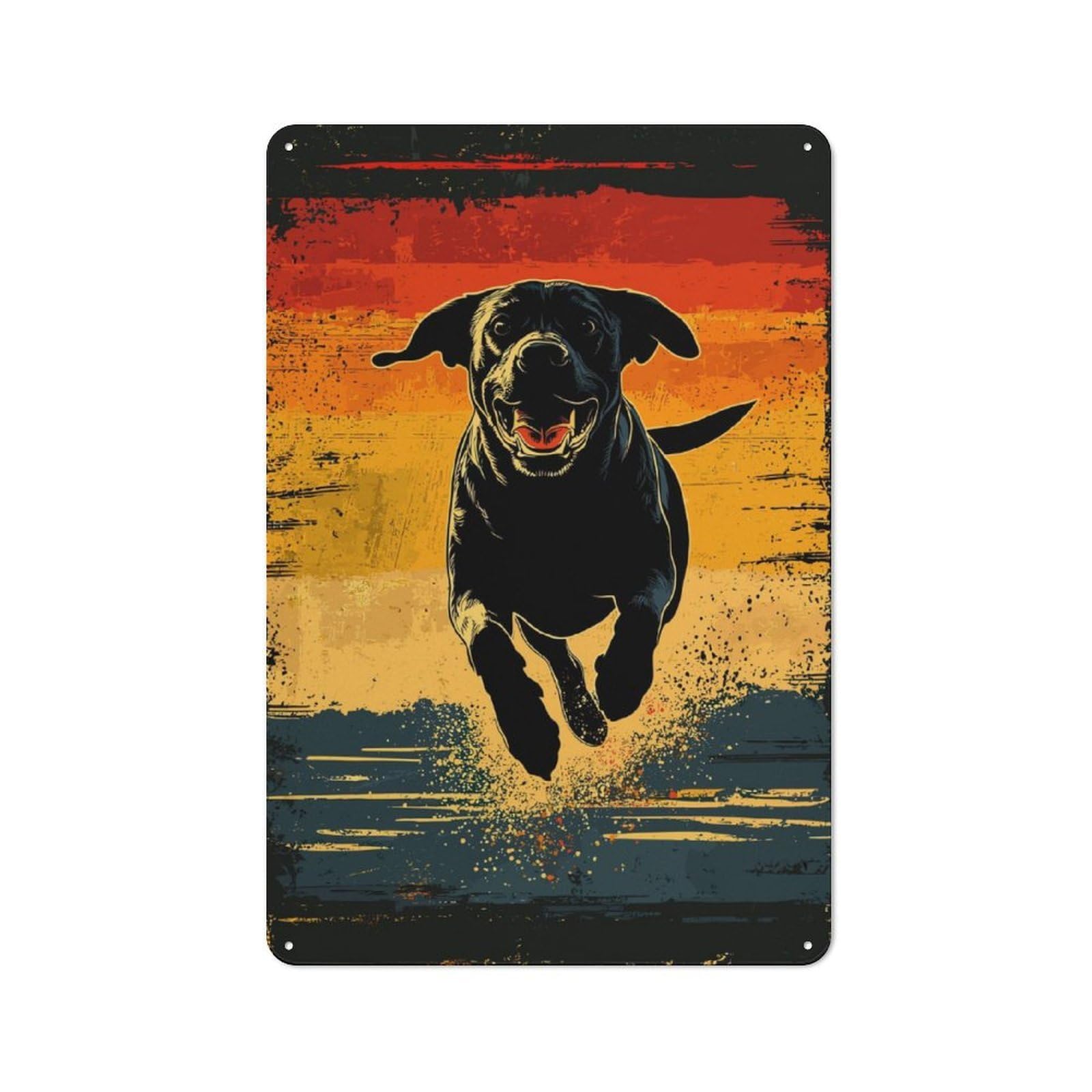 Junmoney Black Lab Running Sunset Rustic Tin Sign 30X20cm Featuring For Bar Or Restaurant, A Housewarming Gift For Bar Decor Enthusiasts