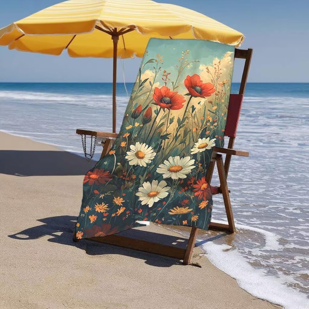 Telo Mare XXL 220x100cm/35x70cm, 2 Set Telo Mare Microfibra Papavero Asciugamano Palestra Uomo, Antisabbia, Leggero, Asciugatura Rapida, Teli da Spiaggia Grandi Accessori per Camping Natation J-84