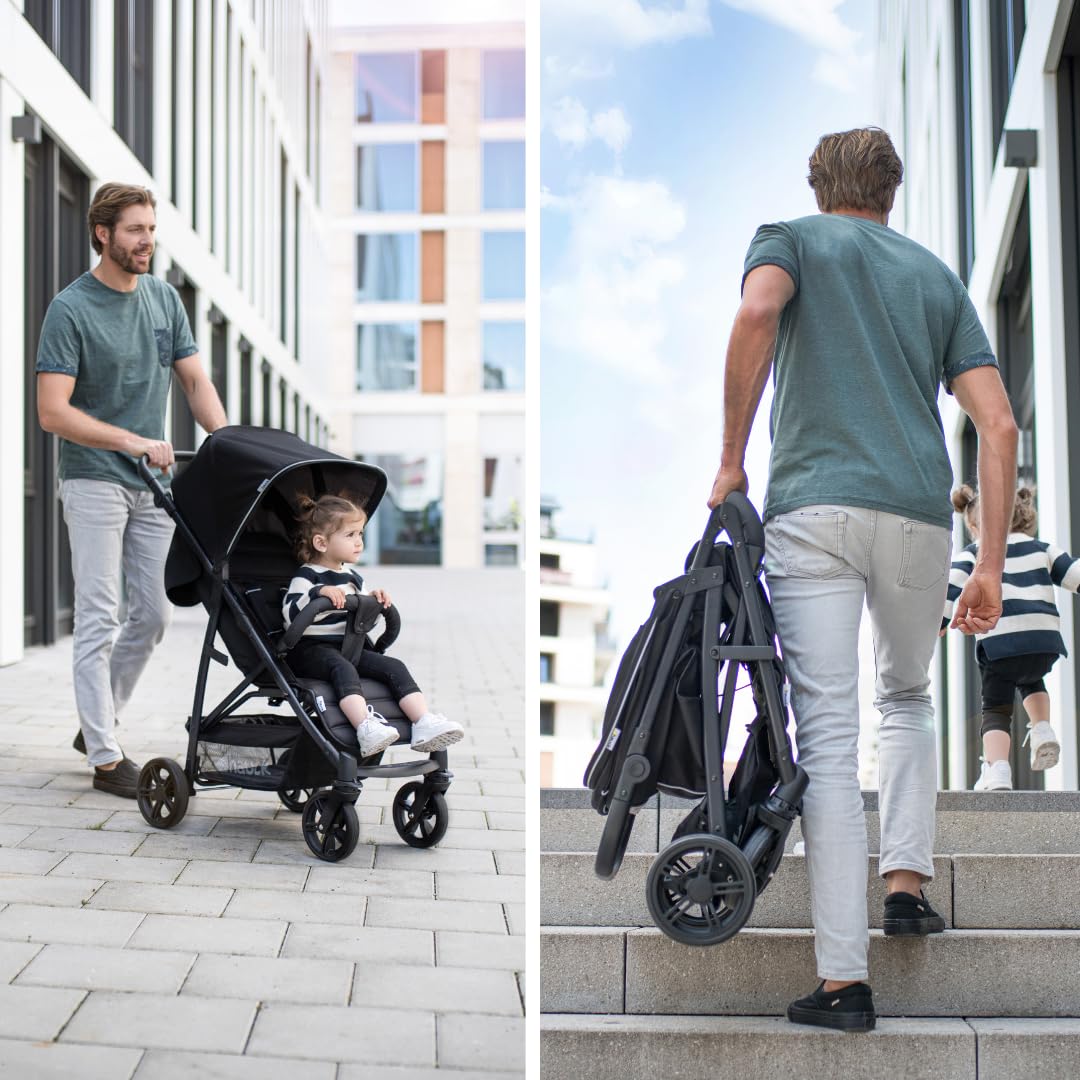 hauck Passeggino Compatto Rapid 4 Con Volante per Bambini e Pacchetto XXL (Zanzariera e Parapioggia) - Buggy Con Funzione Reclinabile, Leggero e Pieghevole - Caviar Nero
