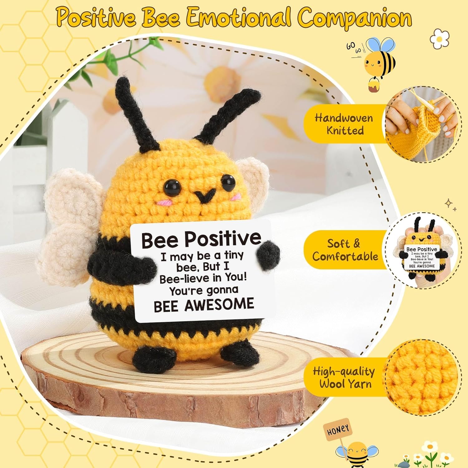 Positive Bee,Funny Mini Good Luck Gifts,Emotional Support Positive Potato Crochet Animals,New Job/Leaving Gifts for Colleagues Women/Men,First Day at School Motivational gifts for Kids,Teacher,Friend - Image 2