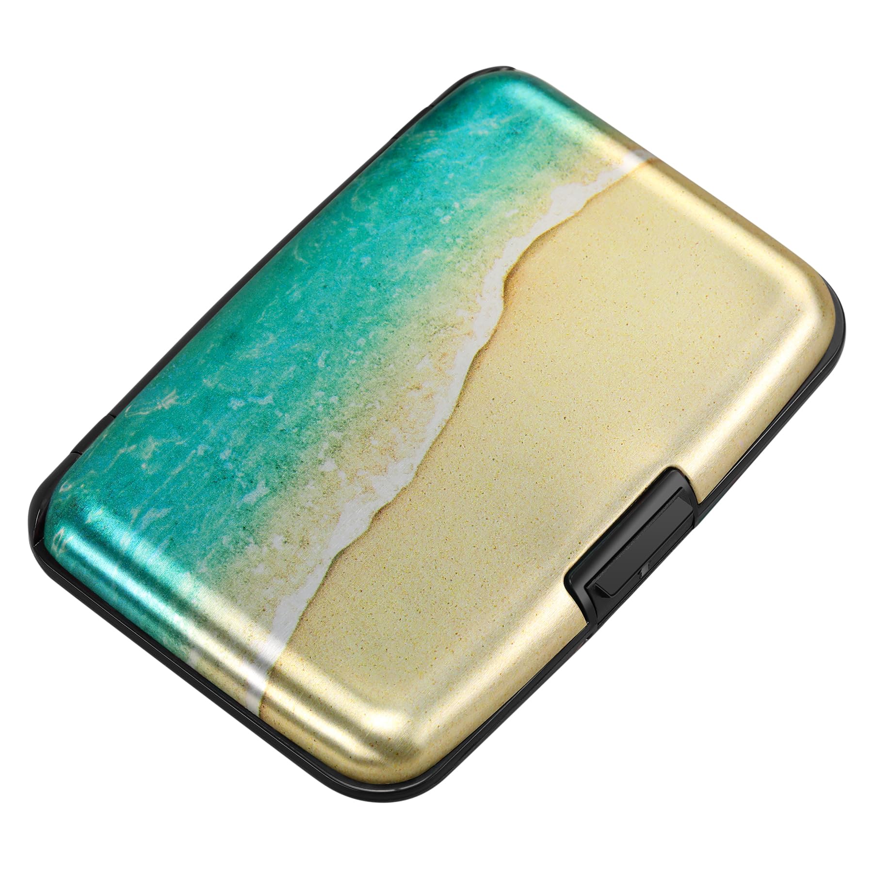 ELFISH Mini RFID Aluminum Wallet Credit Cards Holder Business Card Case Metal ID Case for Men Women（Beach