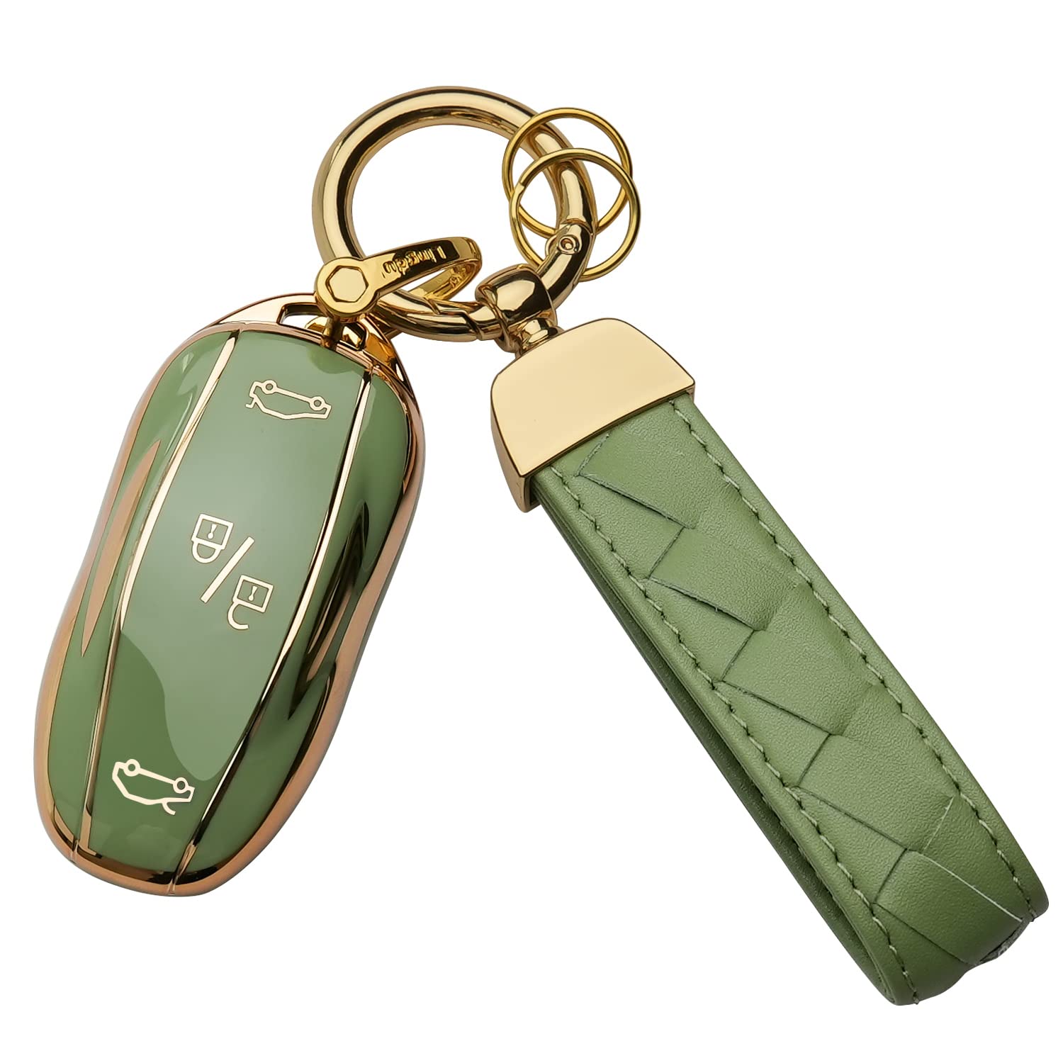 for Tesla Key Fob Cover Keychain Fit for Tesla Model 3 Model Y Model S Smart Key Shell Case (Green)
