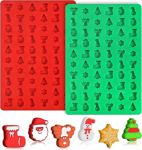 2 moldes de goma de Navidad de 60 cavidades, molde de silicona para chocolate, reutilizable y antiadherente, para hacer gomitas, dulces, pequeños