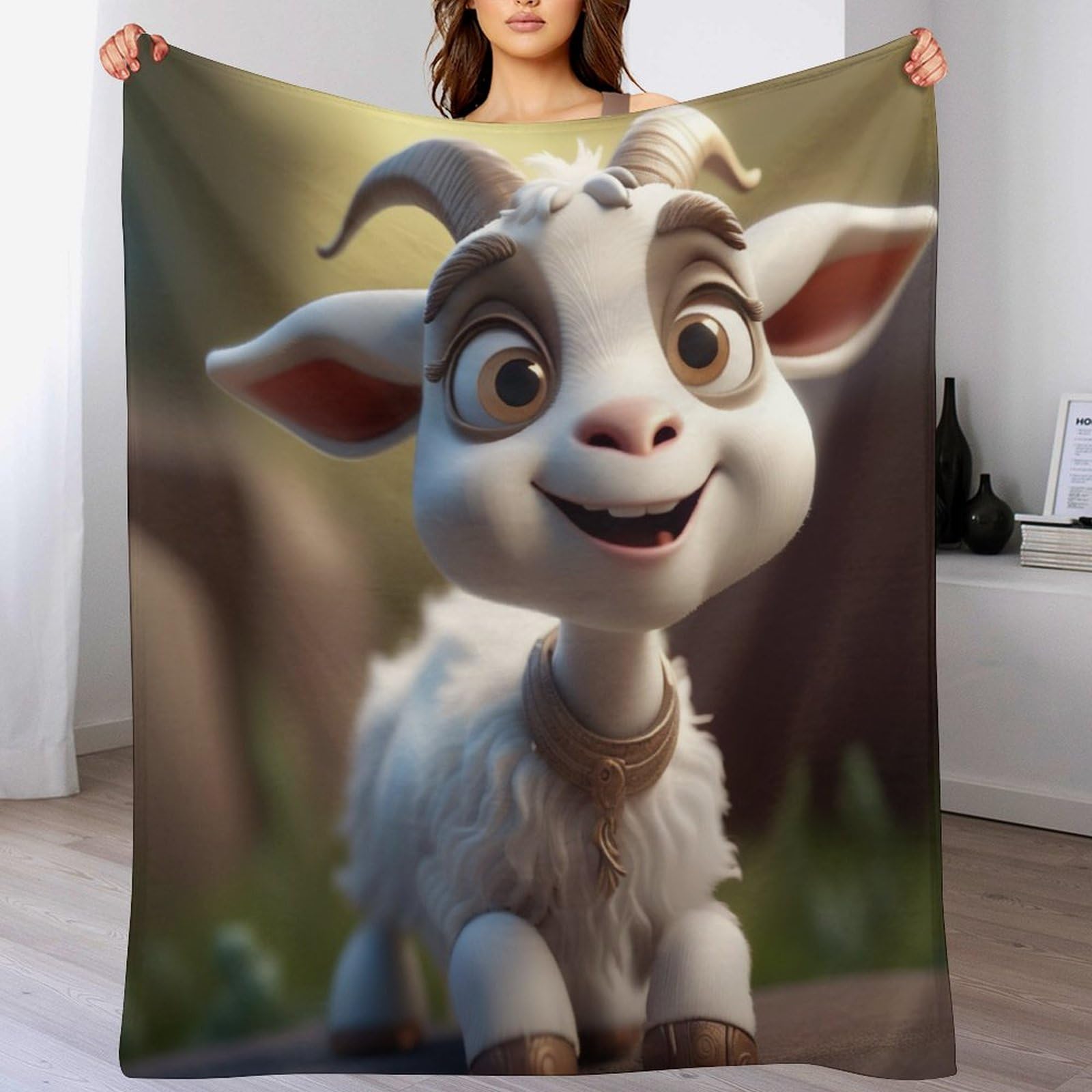 Manta de franela suave para sofá cama diseño de cabra tacto forro polar
