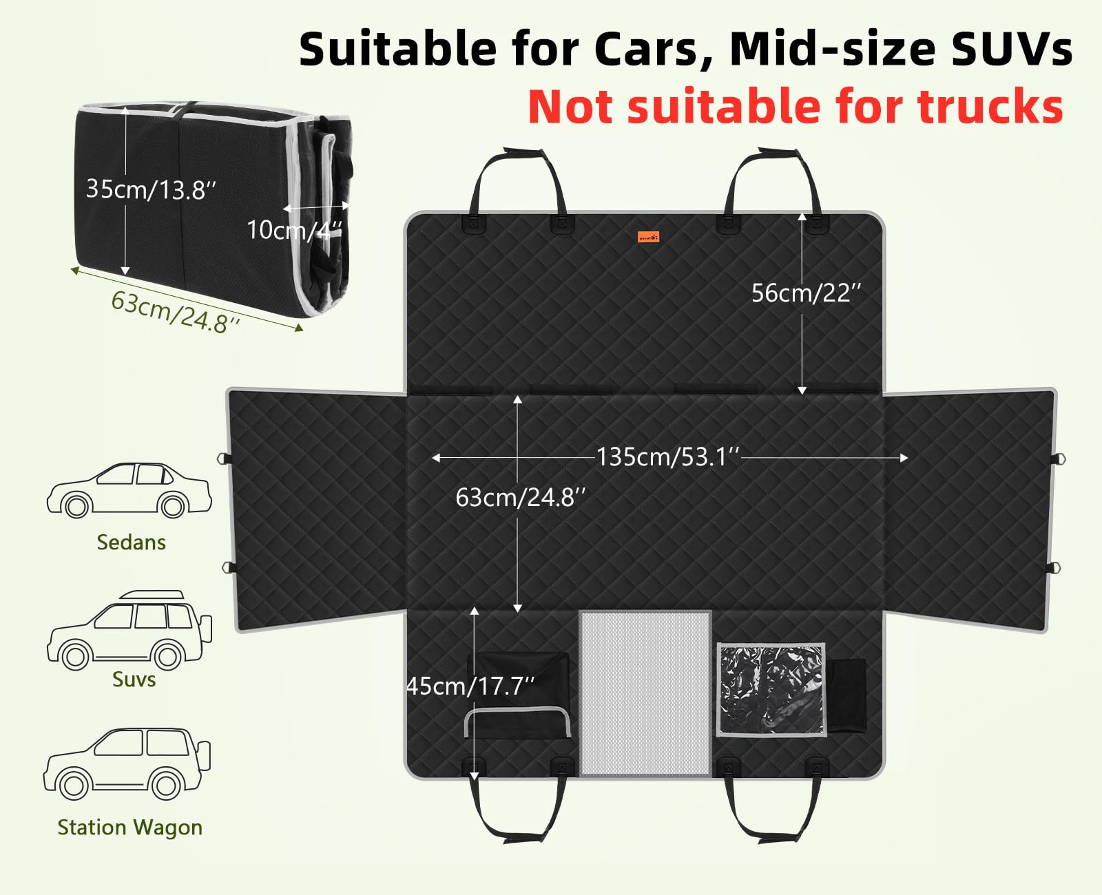Pecute Coprisedile Auto Cani Posteriore, Estensore per Sedile Posteriore per Cani, Coprisedile Auto Cani con Fondo Rigido, Amaca per Cani per Lettino da Viaggio per Auto, per Auto, Camion, SUV