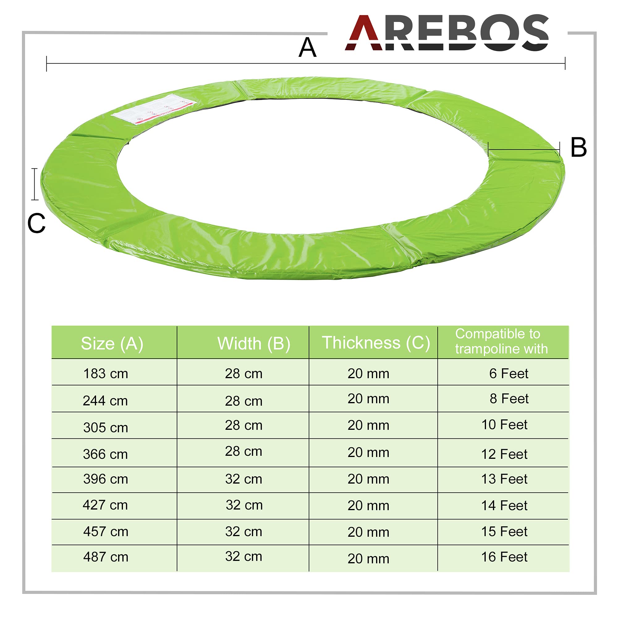 Arebos Randafdekking voor trampoline | randbescherming | veiligheidsmat