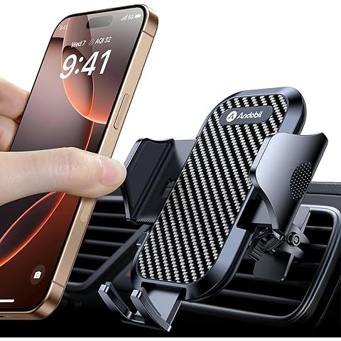andobil Upgrade Phone Holders for Your Car - Air Vent Phone Mount, Ultra-Stable Metal Clip with Anti-Shake & 360° Rotation, Universal Car Mount Fit iPhone 17/16/15/14/13 Pro Max/Android/Samsung Galaxy