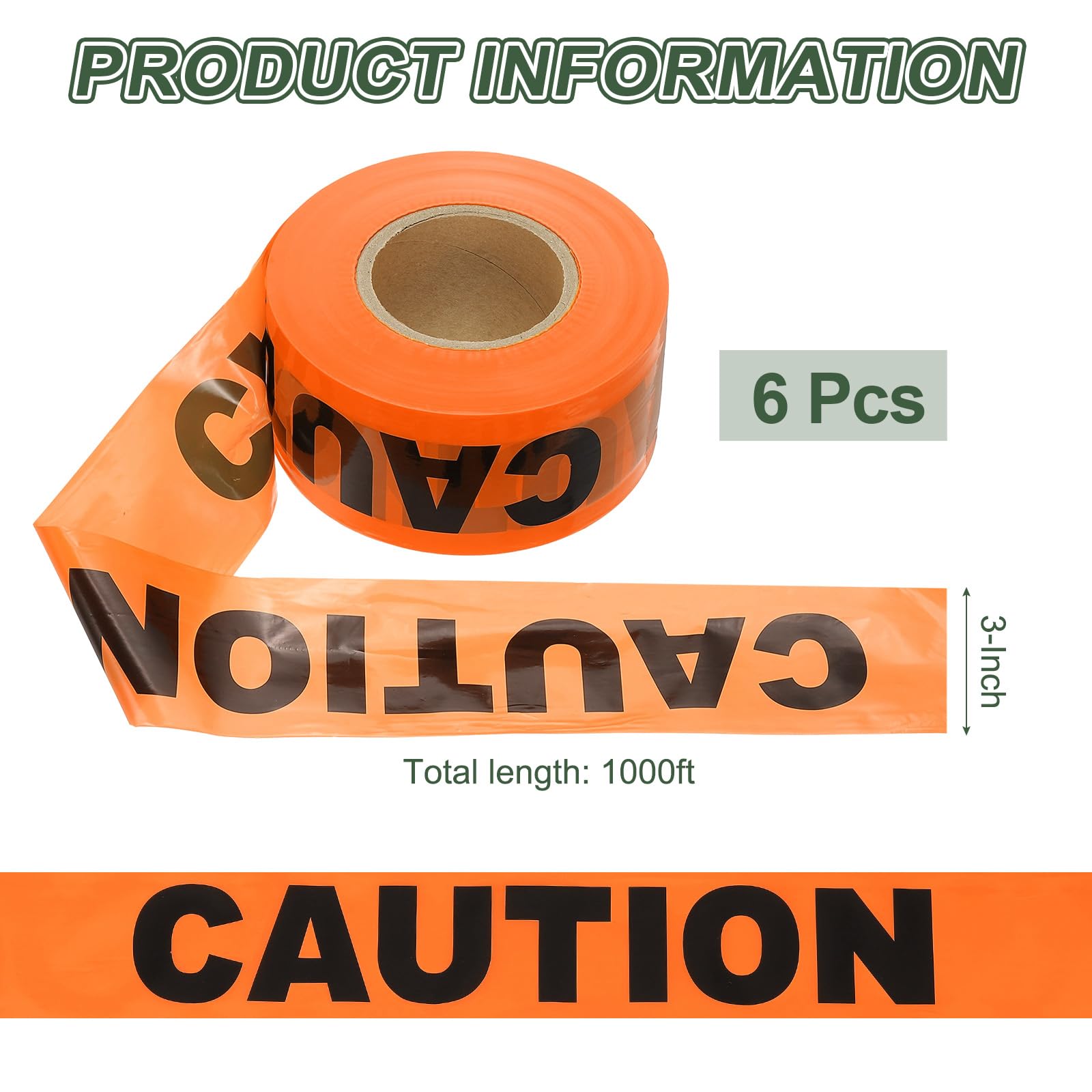 YOKIVE 6 Rouleaux 1000ft x 3" Ruban D'Avertissement Orange
