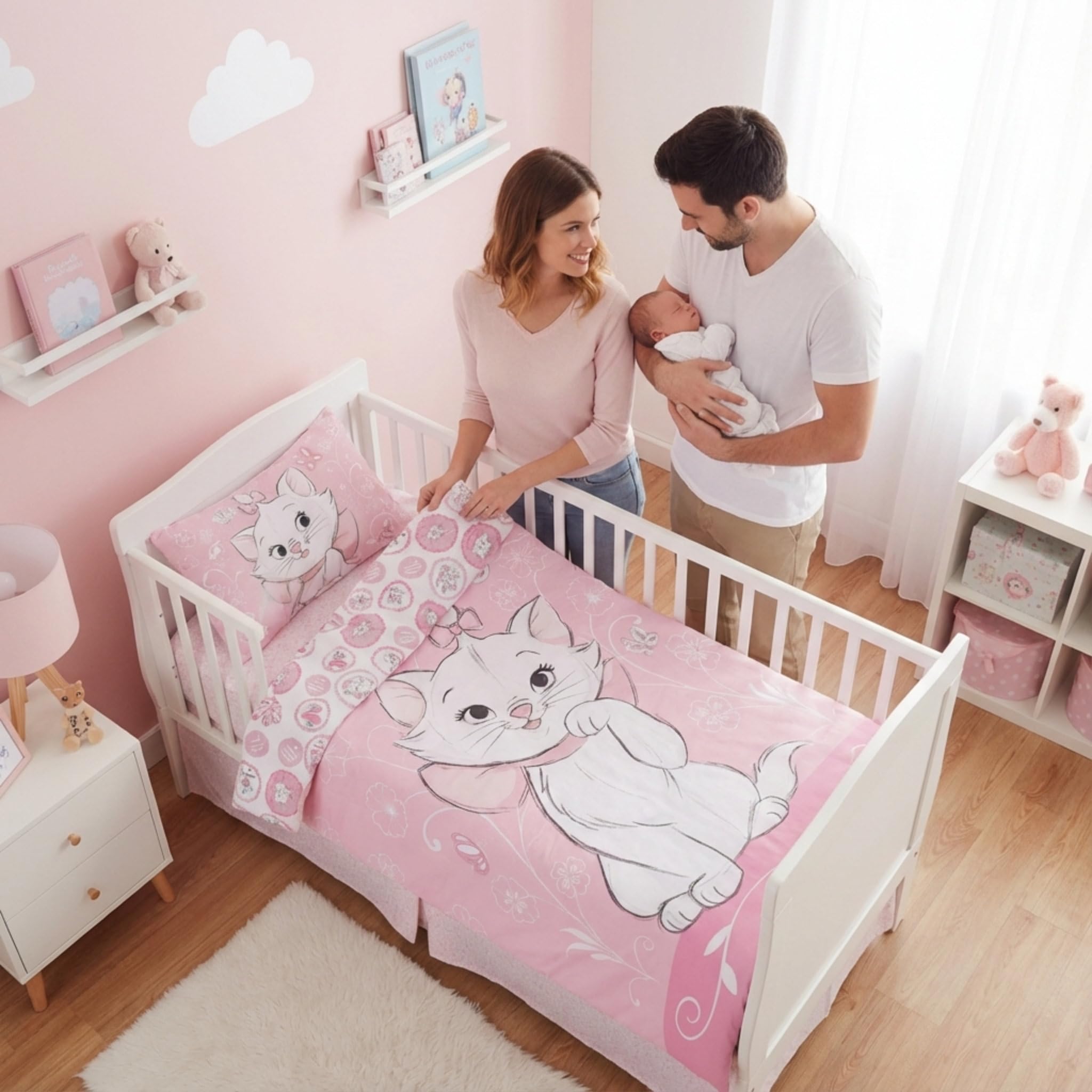 Copripiumino singolo bambina Minou Gli Aristogatti 100 x 135 cm e federa 40 x 60 cm | lenzuola letto per materasso da 60x120 a 70x140 cm | Biancheria 100% cotone