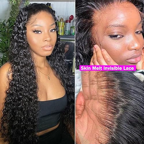 Miniatura 3 de Momaksa Pelucas de encaje frontal de cabello humano húmedo y ondulado, pelucas de encaje frontal para mujeres negras, 13 x 4, sin pegamento, cabello