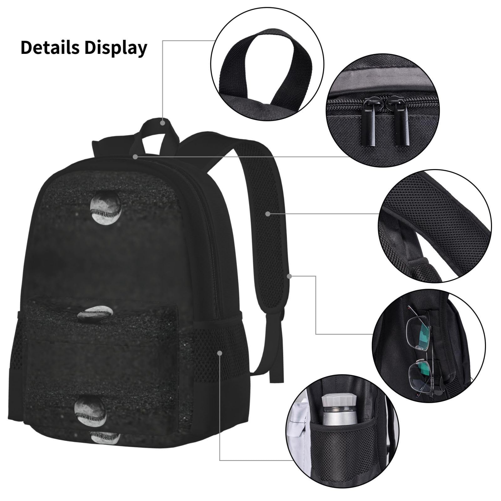 Plecak baseballowy dla dzieci chłopców dziewcząt pudełko na lunch szkoła torba na książki zestaw uczniów szkół średnich student prezent, Czarny, One Size, Bagaż