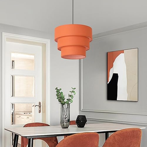 Miniatura 8 de Lámpara colgante naranja enchufable, moderna de mediados de siglo, lámpara colgante de 3 niveles con lámpara colgante en forma de lámpara naranja,
