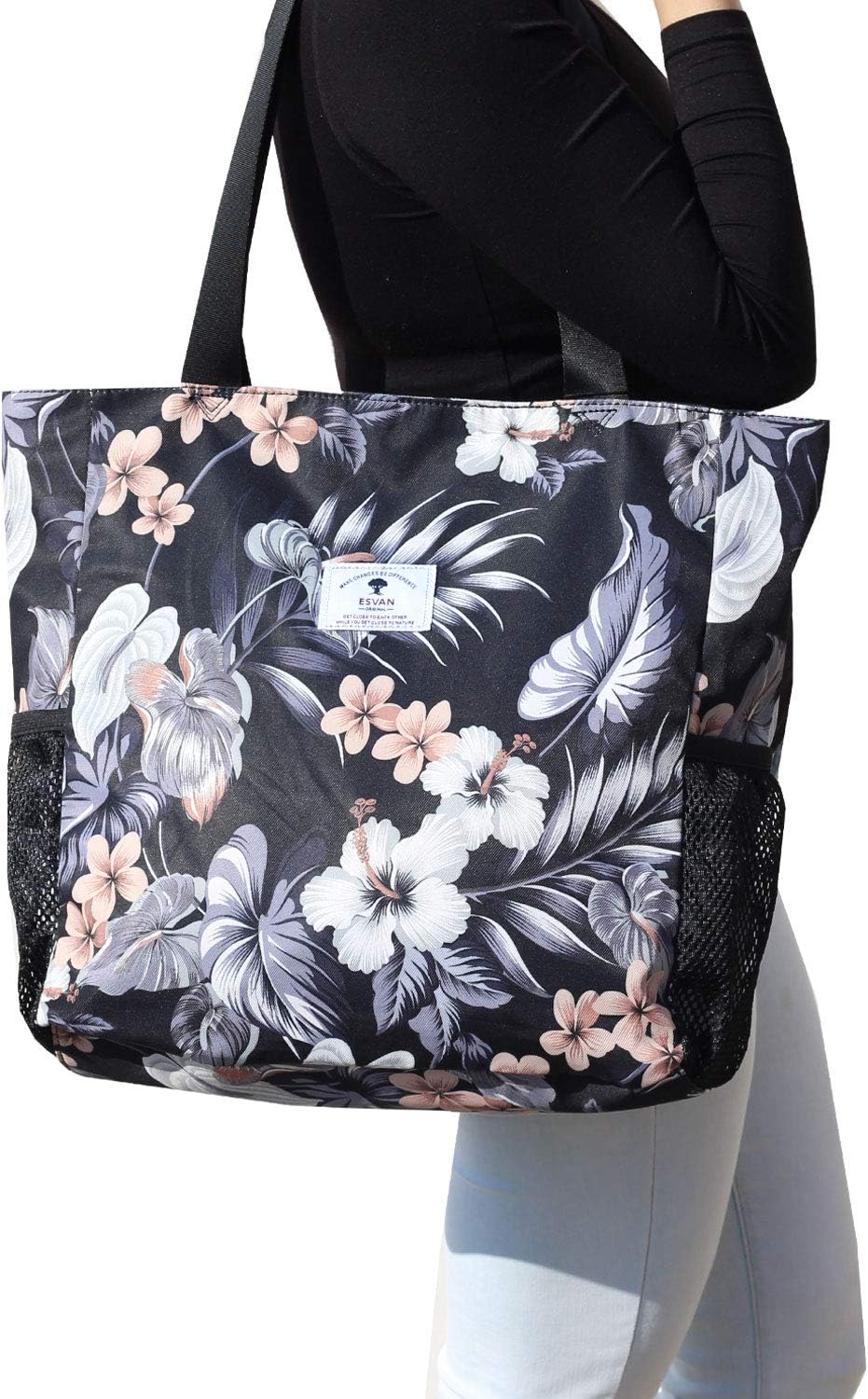 Original Floral Water Resistant Large Tote Bag Shoulder Bag for Gym Beach Travel Daily Bags Upgraded - Image 6