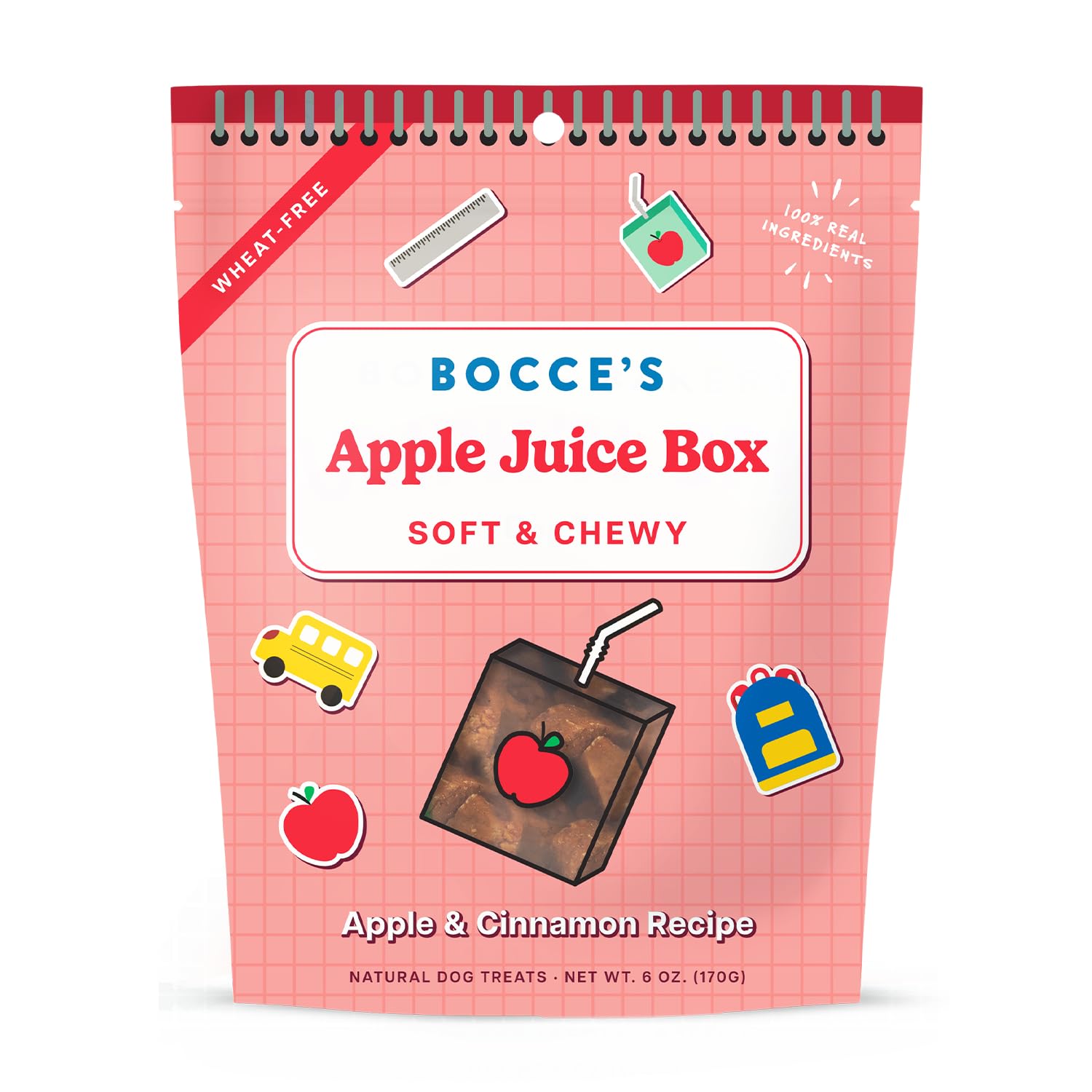 Bocce's Bakery PB Banana Chip Recipe Treats for Dogs, Wheat-Free Everyday Dog Treats, Real Ingredients, Baked in The USA, Natural Soft & Chewy Cookies, Peanut Butter, Bananas, & Carob, 6 oz: Apple Juice Box 6 Ounce (Pack of 1)