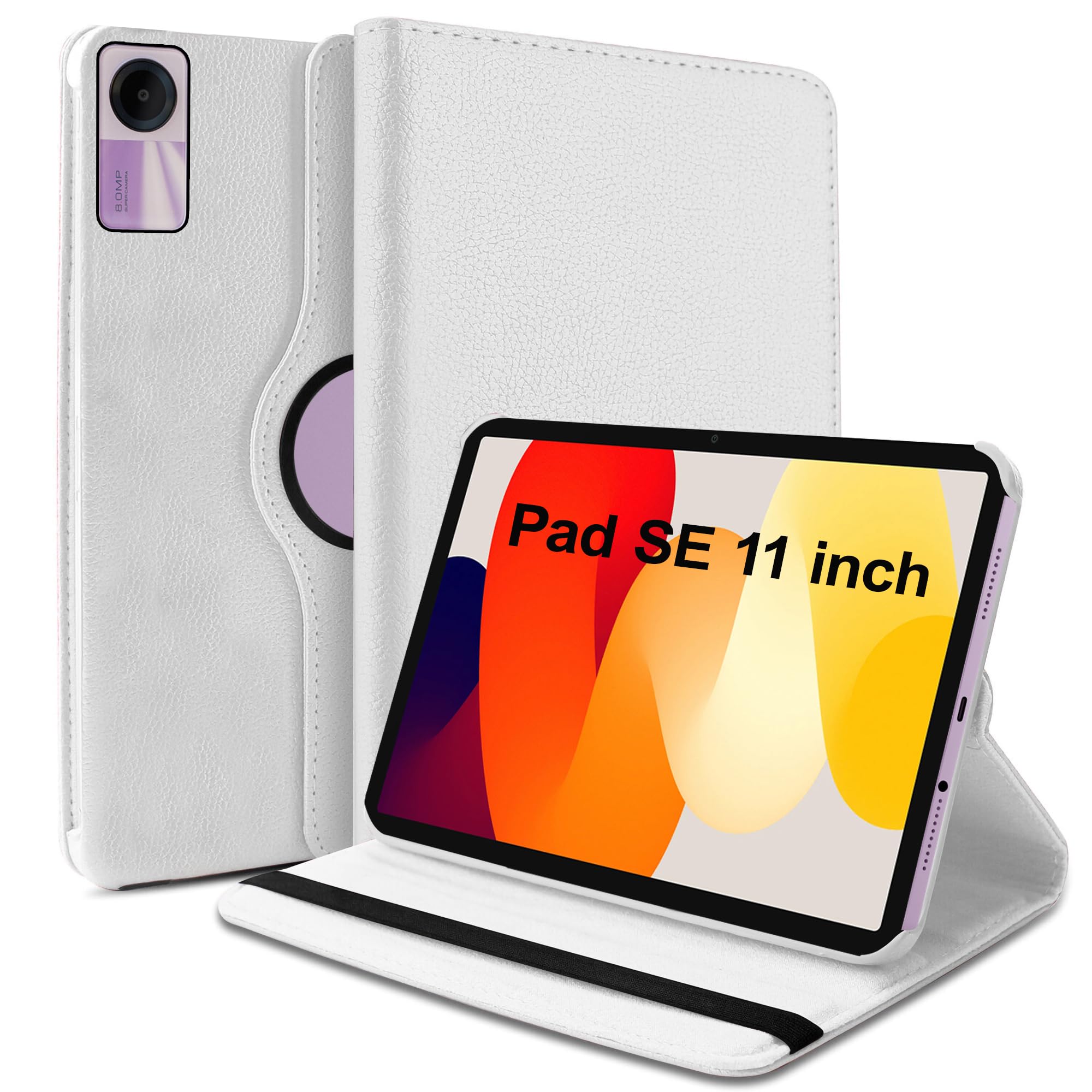TGK Rotating Cover for Redmi Pad SE 11 inch 360 Degree Leather Flip Case (White)