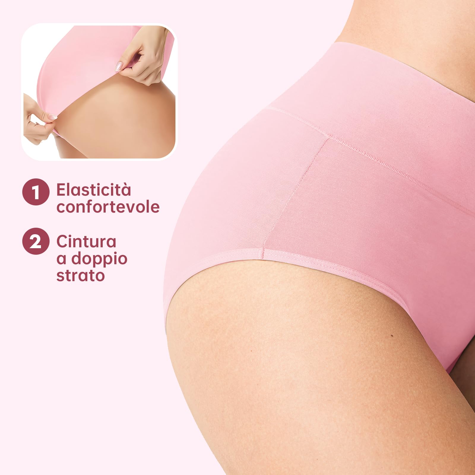 QINCAO Mutande Donna, Confezione da 6 Pezzi, Modello di Vita Alta, Biancheria Intima di Cotone, Elastica, Traspirante e Morbida