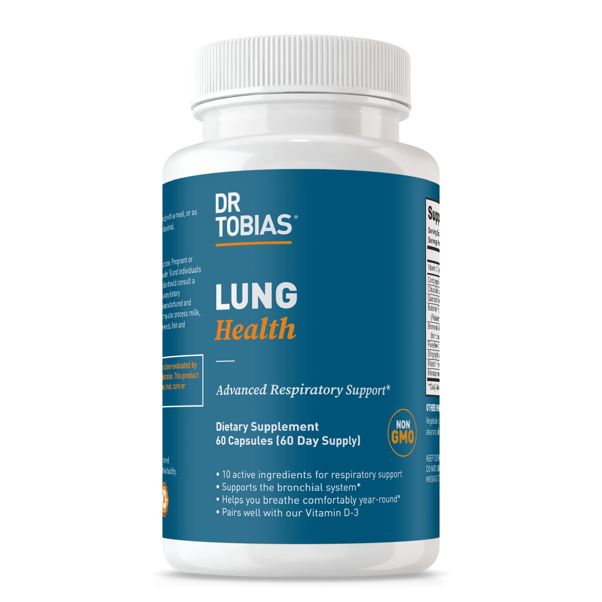 Dr. Tobias Lung Health Supplement with Vitamin C, Butterbur, Quercetin & Bromelain, Advanced Lung Cleanse Detox Formula for Bronchial & Respiratory System, Non-GMO, 60 Capsules, 60 Servings