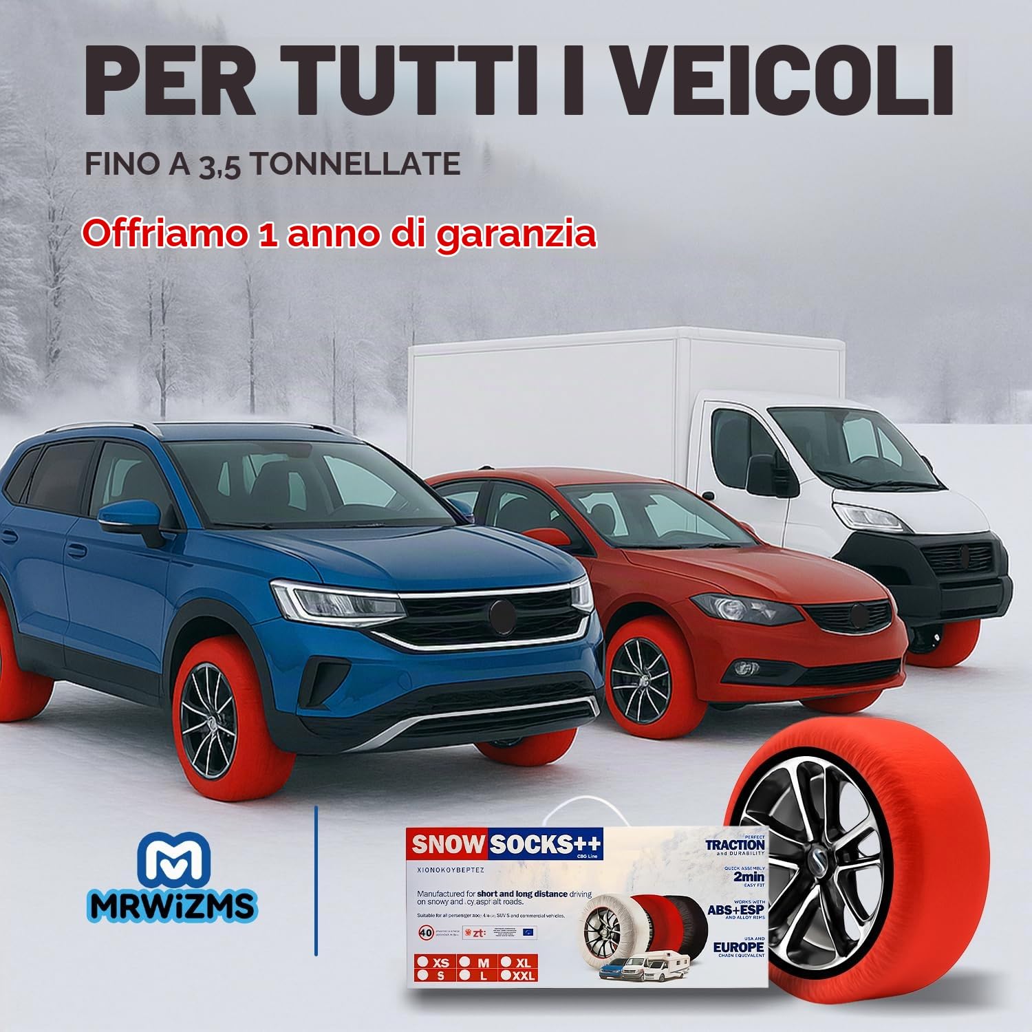 Set di 2 Calze da Neve Omologate, Catene da Neve, 6 Misure. (S)