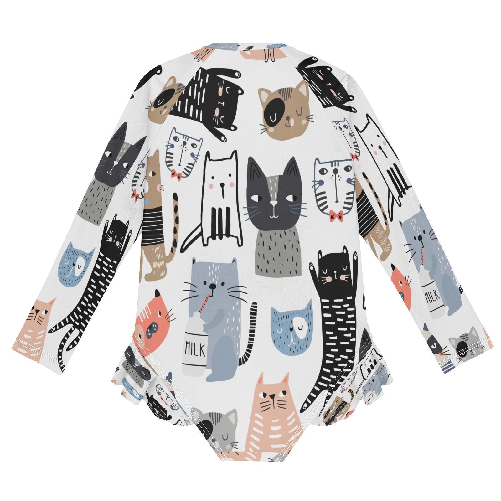 Einteiliger Rashguard-Badeanzug für Mädchen, lustige Katzen, langärmelige Bademode, Tiere, Kätzchen, für 3–12 Jahre