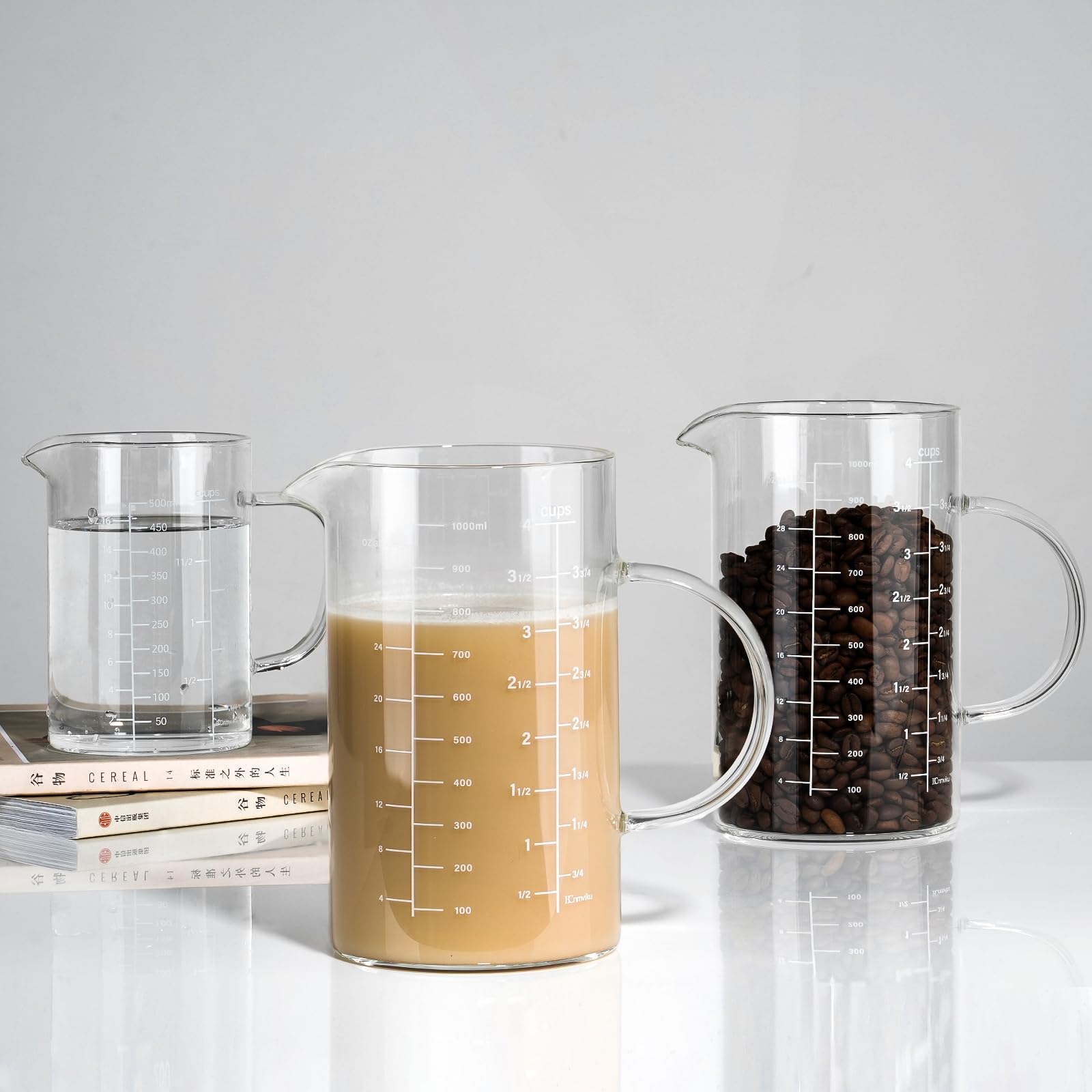 BCnmviku Glass Measuring Jug,Measuring Jug 1l with Handle,Measuring Cups for Baking,Cooking, Transparent, 9 cm x 11 cm x 16 cm - Image 2