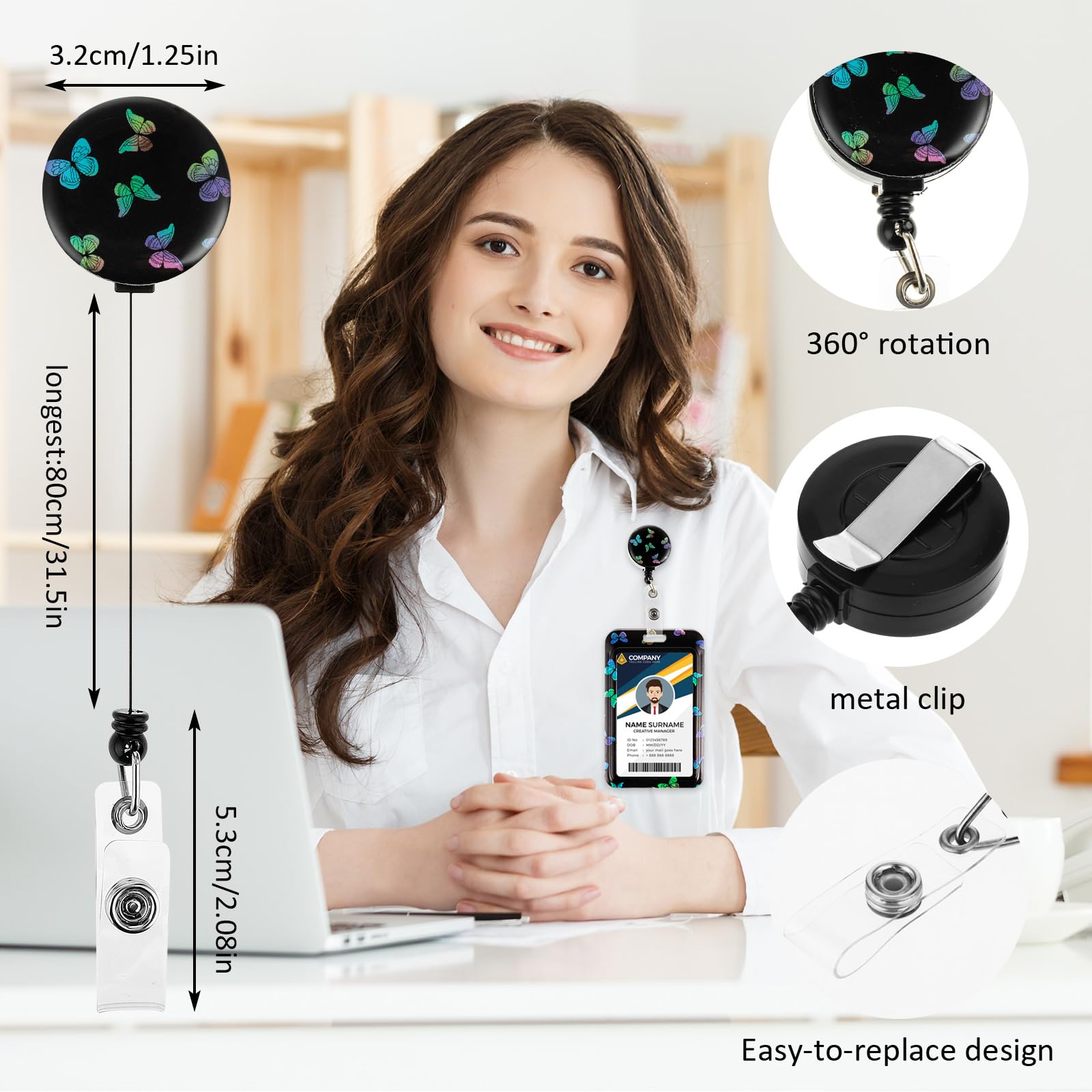 Amabro ID-badgehouder met lanyard, intrekbare badge-haspelclip met