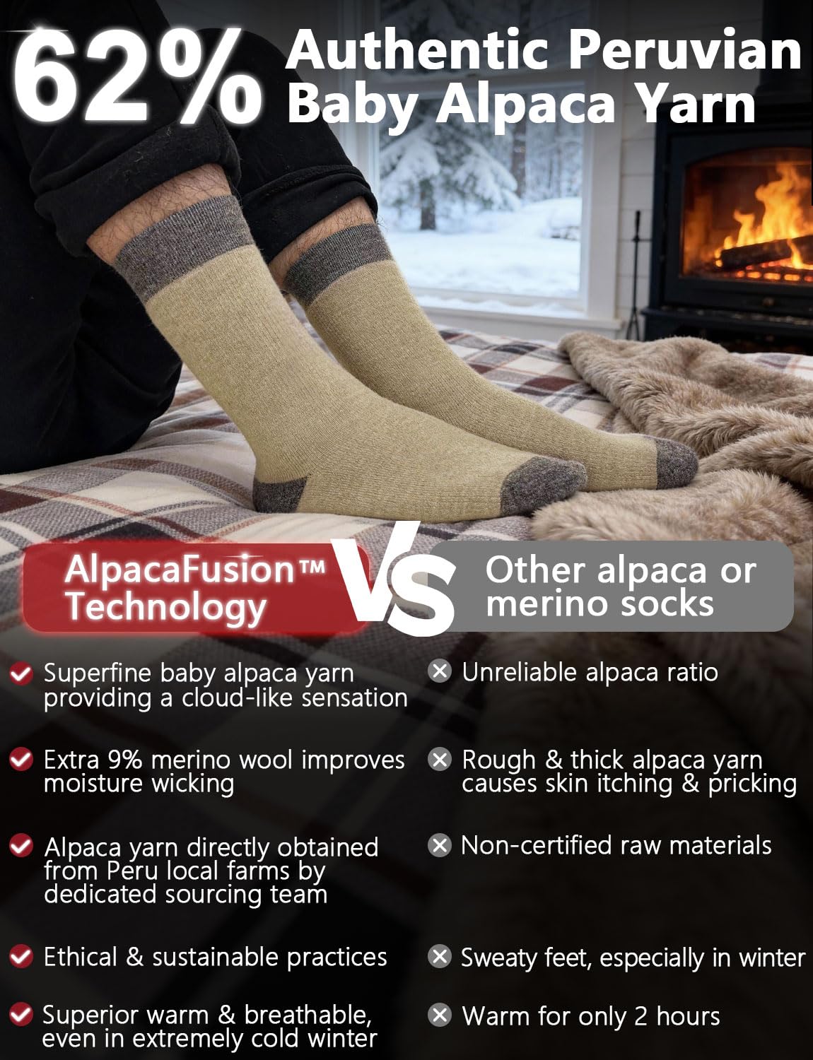 Juclise Chaussettes d'hiver en laine d'alpaga pour homme et femme, chaussettes d'hiver chaudes, épaisses et rembourrées, évacuant l'humidité, chaussettes respirantes