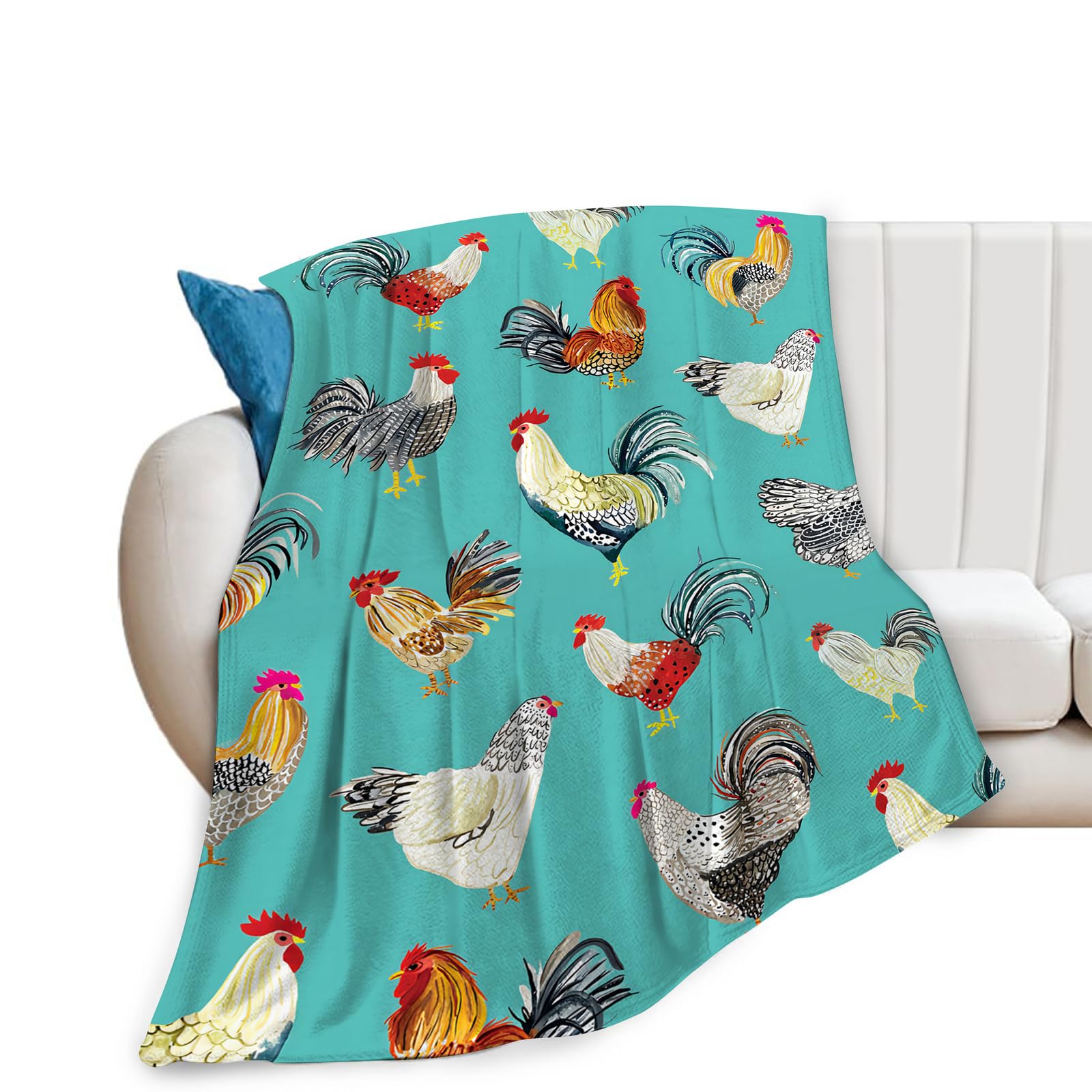 Farmhouse Chicken Blanket Ultra Soft Cozy Farm Rooster Throw Blanket Fleece Fuzzy Plush Bedding Country Chicken Gifts for Women Girls Kids Adults 50"x40"